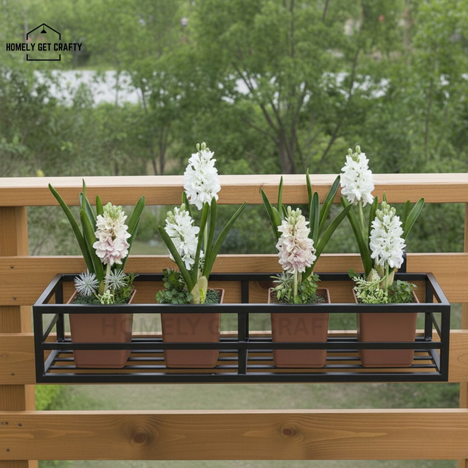 Image of Homely Get Crafty Balcony Hanging Plant Stand Metal Pot Holder for Home Garden Decor Plant Container Set