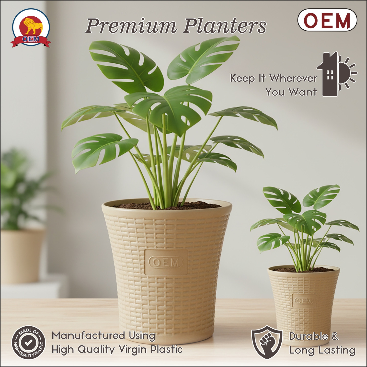 Image of oem Premium 12 Inch Beige Planters - Decorative Planters for Garden & Home Plant Container Set