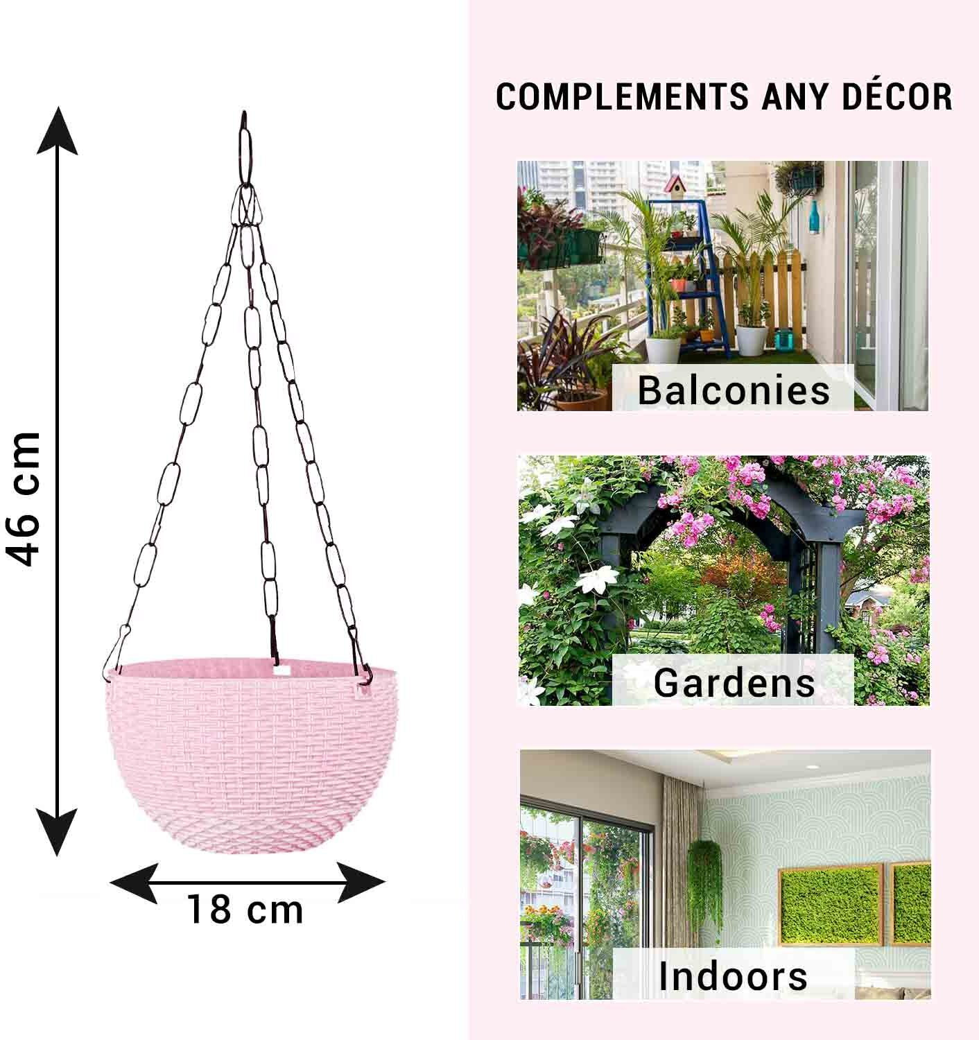 Image of KUBER INDUSTRIES Marble Euro Hanging Flower Pot for Home & Garden|7 Inch|Pack of 2|Pink Plant Container Set