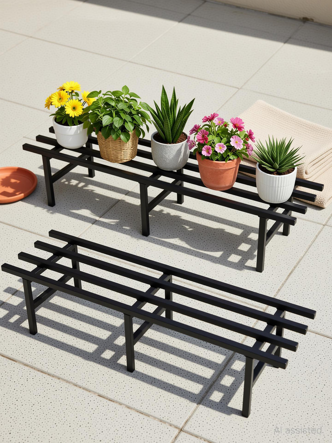 Image of Spotview Horizontal Metal Pot Stand 76x24x18 Cm for Big Size Plants, Outdoor and Indoor Plant Container Set