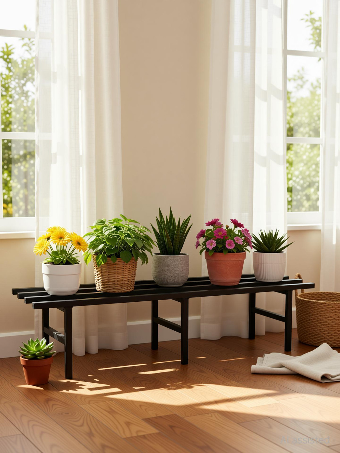 Image of Spotview Horizontal Metal Pot Stand 76x24x18 Cm for Big Size Plants, Outdoor and Indoor Plant Container Set
