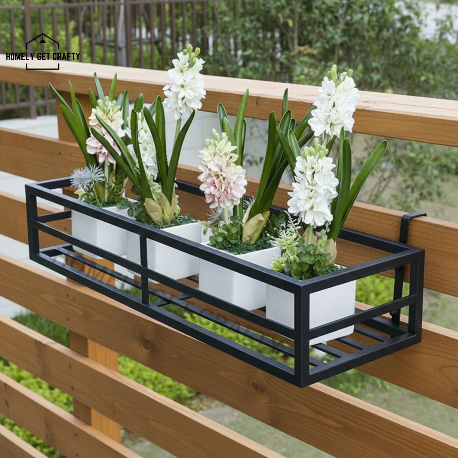 Image of Homely Get Crafty Balcony Hanging Plant Stand Metal Pot Holder for Home Garden Decor Plant Container Set
