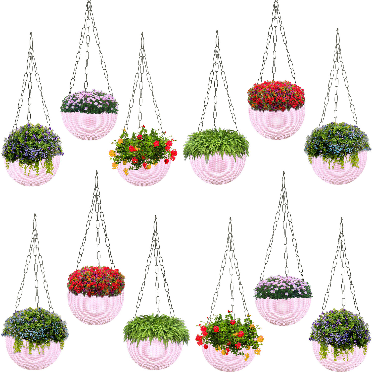 Image of KUBER INDUSTRIES Marble Euro Hanging Flower Pot for Home & Garden|7 Inch|Pack of 12|Pink Plant Container Set