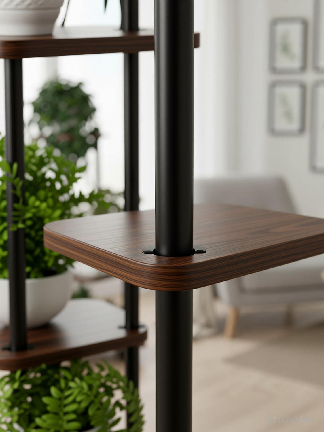 Image of STANSY 6 Tier Plant Stand with Wheels, Tall Mocha Brown Shelves with Black Metal Frame Plant Container Set (Wood, Metal)