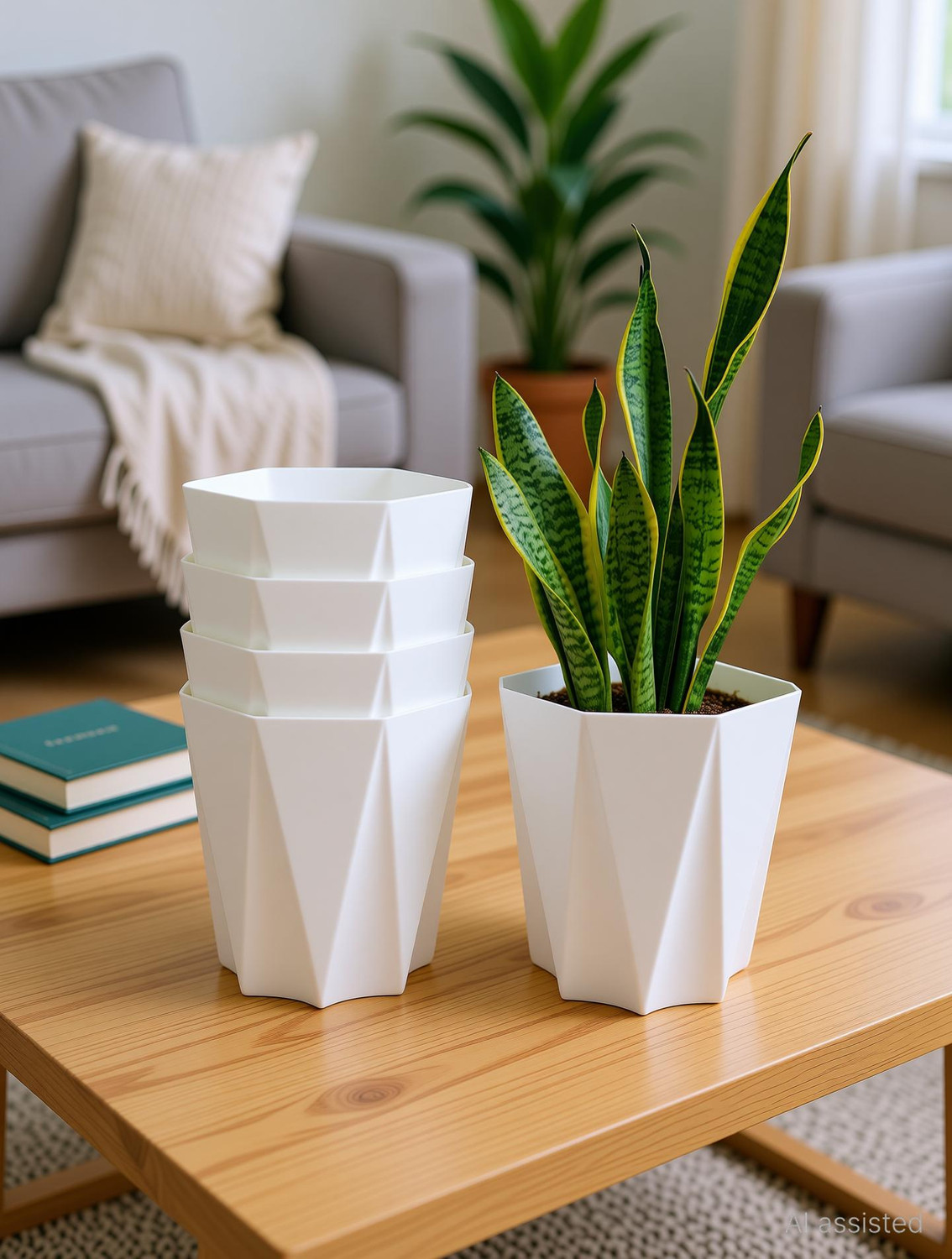 Image of Mrida and Maati 10 Inch pot (WHITE,5 Pcs) Flower Pot for Home, Indoor & Outdoor Gamla, Gardening Plant Container Set
