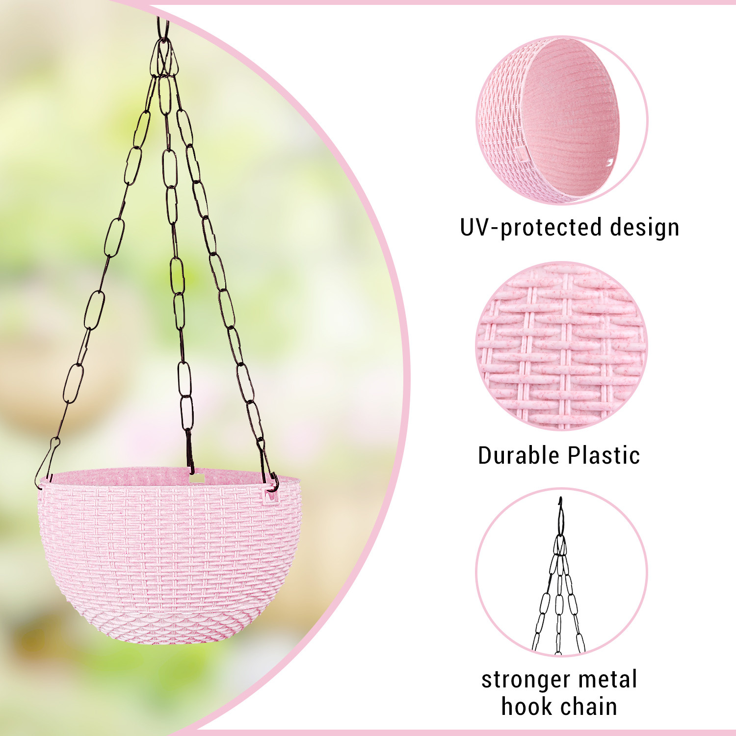 Image of KUBER INDUSTRIES Marble Euro Hanging Flower Pot for Home & Garden|7 Inch|Pack of 4|Pink Plant Container Set