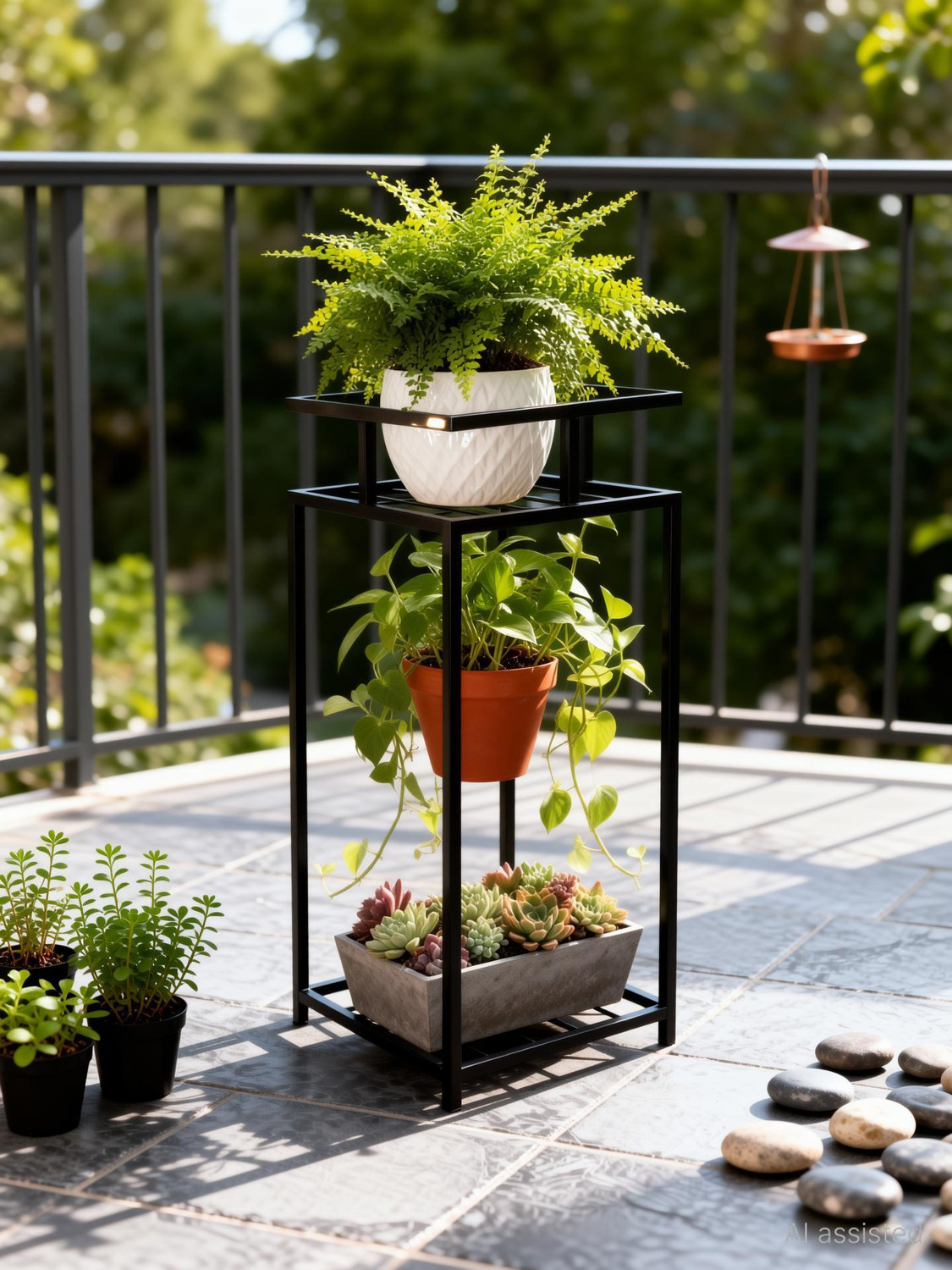 Image of Hs Retail Double Decker Metal Stand for Home & Garden | Outdoor Plant Stand Rack Plant Container Set
