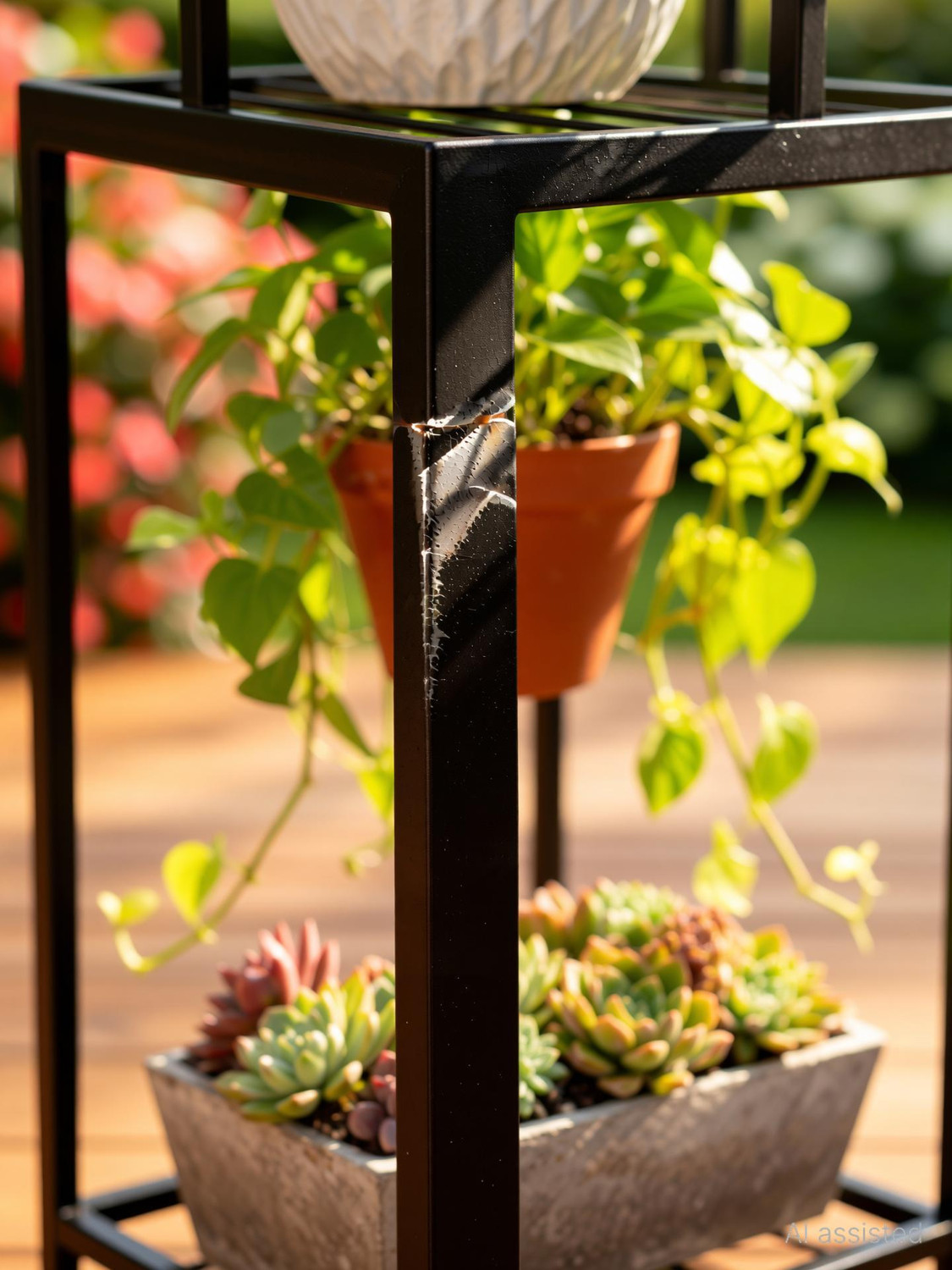 Image of Hs Retail Double Decker Metal Stand for Home & Garden | Outdoor Plant Stand Rack Plant Container Set