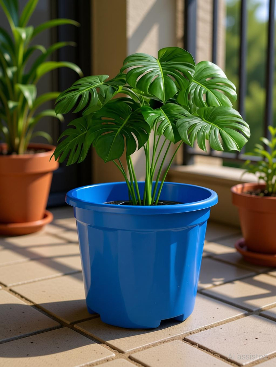 Image of YK PLASTICS Green Lagaci Plastic Plant Container Set, size 8 inch blue, premium quality Plant Container Set