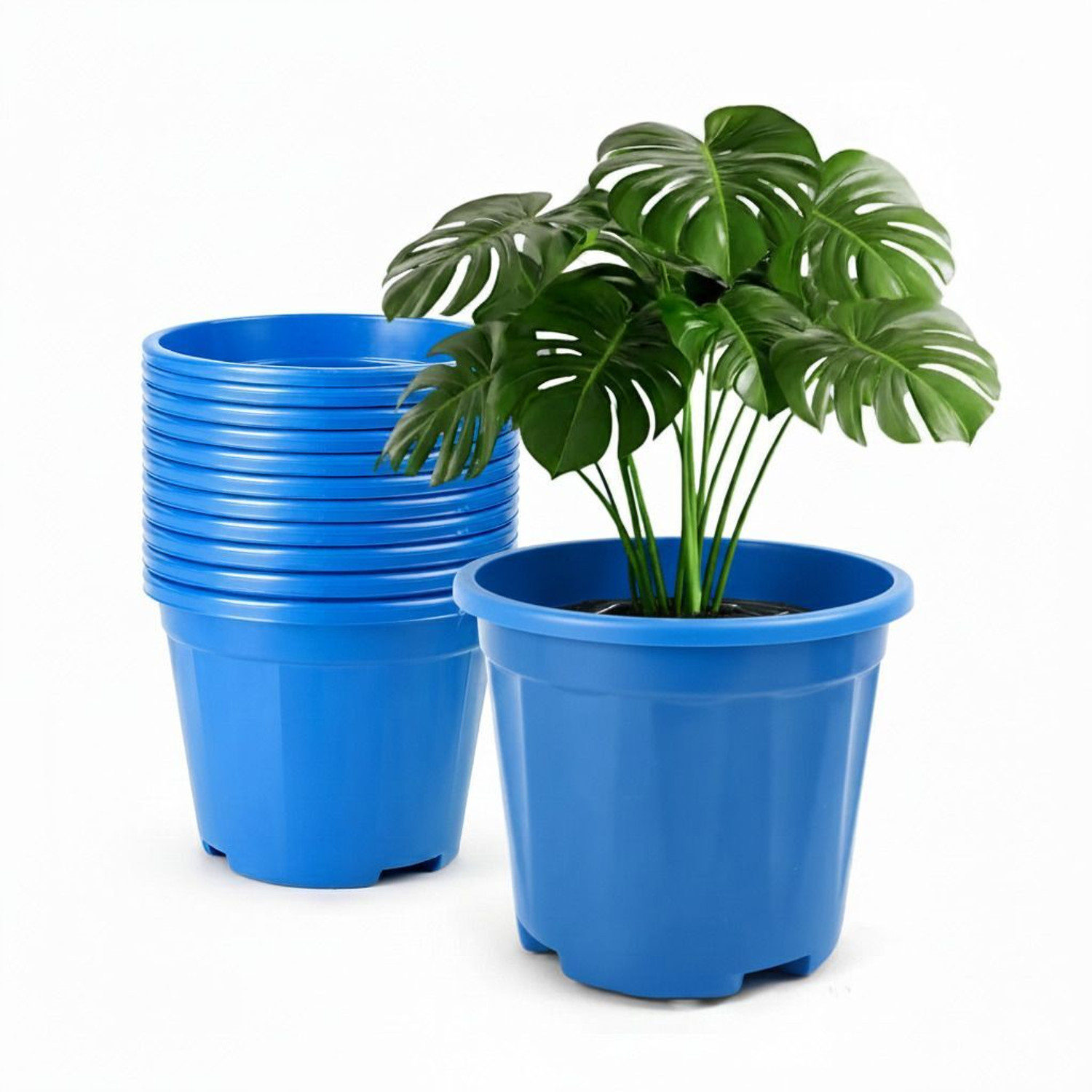 Image of YK PLASTICS Green Lagaci Plastic Plant Container Set, size 8 inch blue, premium quality Plant Container Set