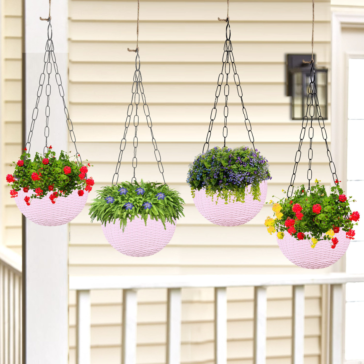 Image of KUBER INDUSTRIES Marble Euro Hanging Flower Pot for Home & Garden|7 Inch|Pack of 4|Pink Plant Container Set