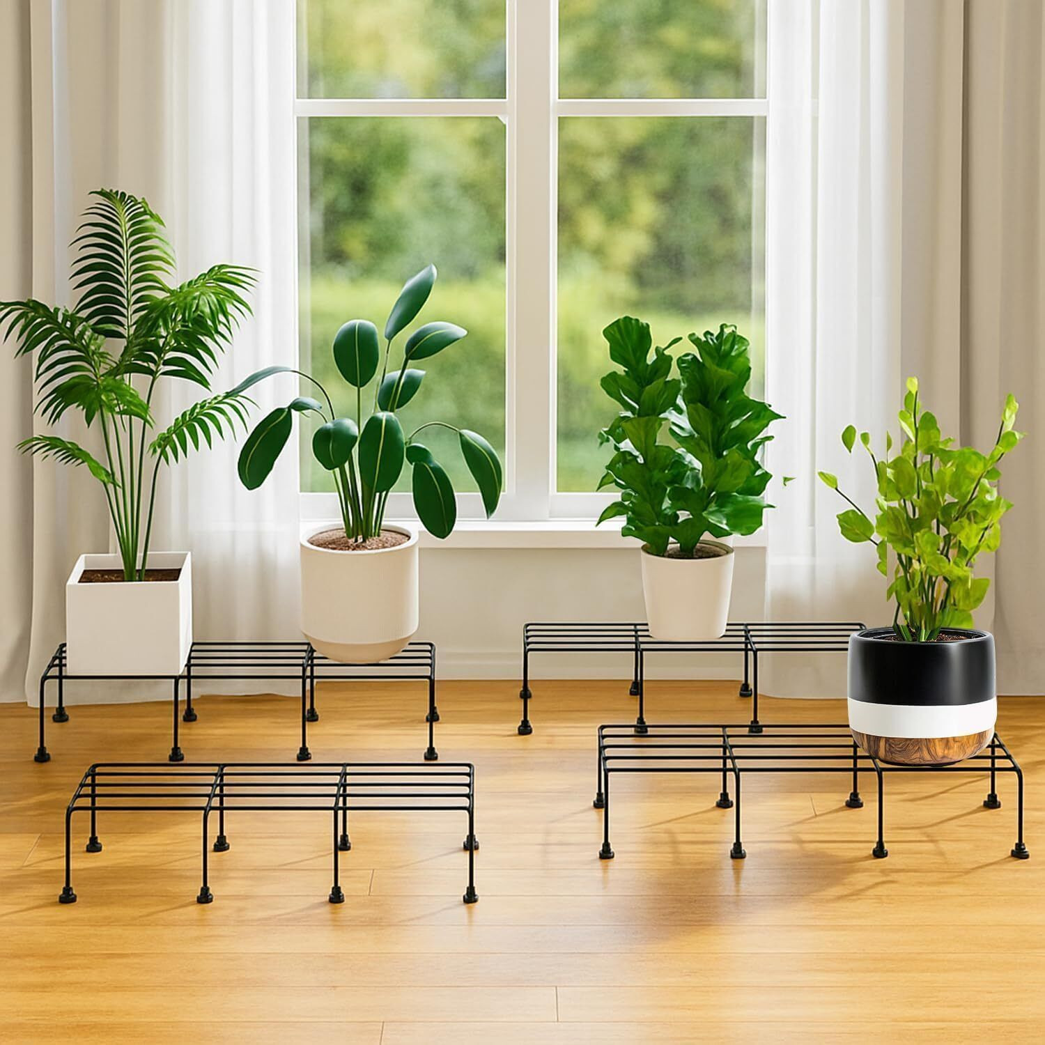 Image of METALVERSE Iron Indoor /Outdoor Flower Pot /Plant Stand for Home Garden Balcony Living Room Plant Container Set
