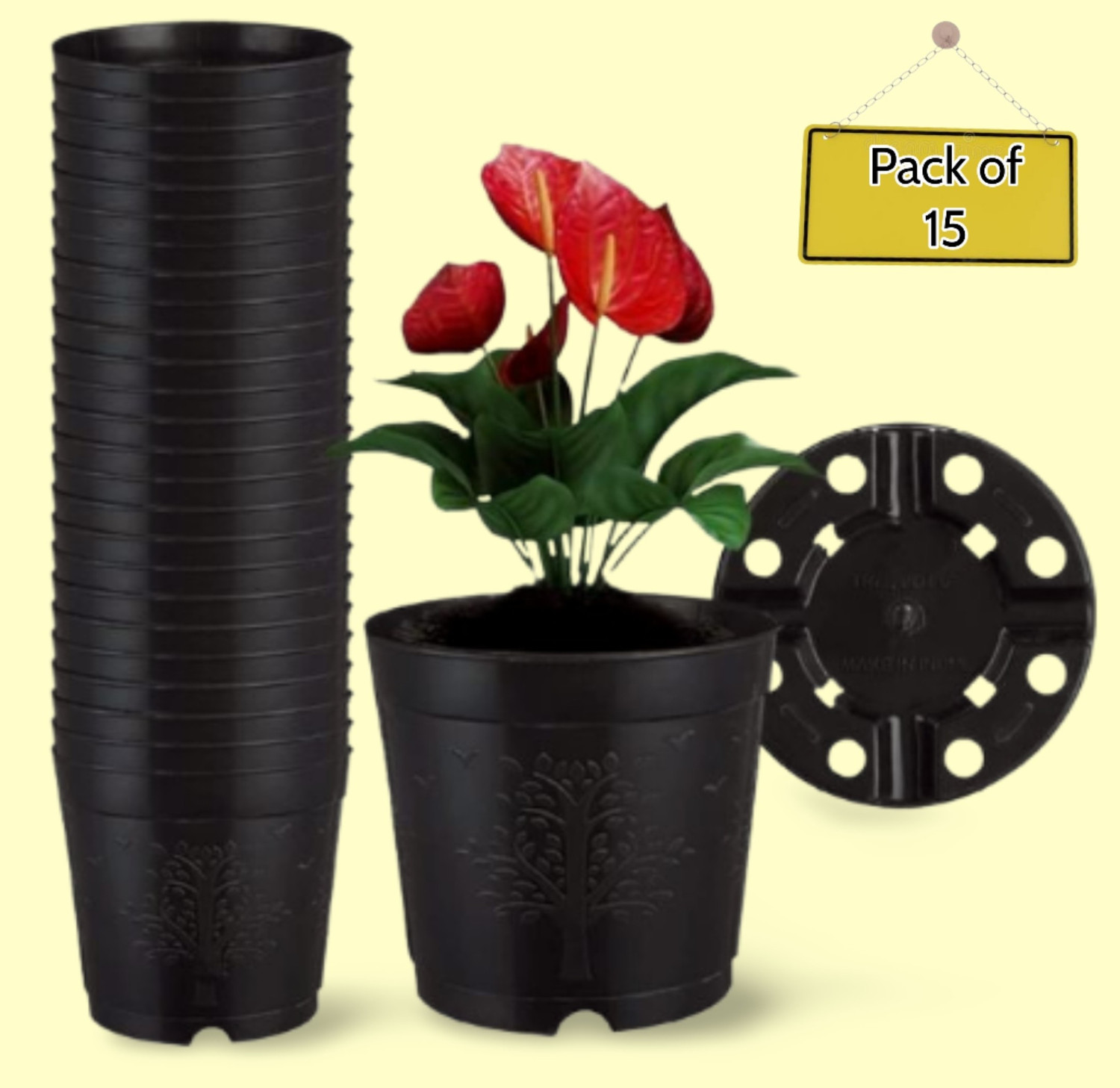 Image of SNSHOPEE (Pack of 15) Premium Pot Plant Pots Planters Plastic Pots Flower Pots Plant Container Set