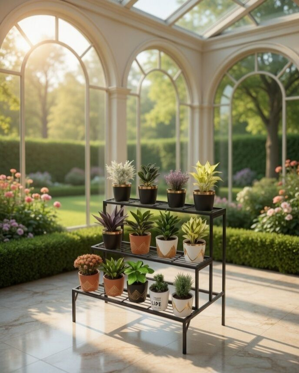 Image of ABC 3-Tier Metal Plant Stand for Indoor & Outdoor Use (Multi-Pot Flower Rack) Plant Container Set