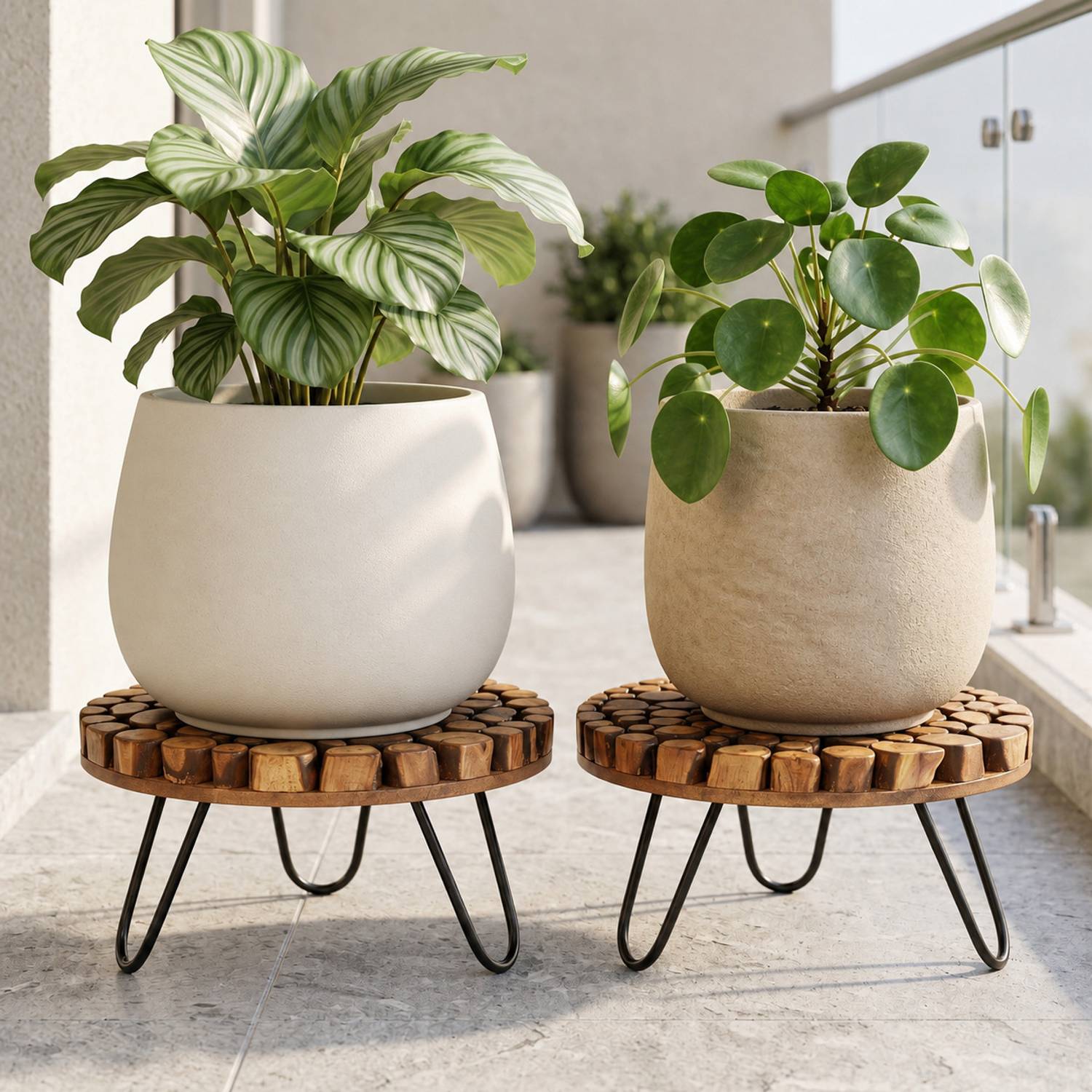 NuxaCrafts Wooden & Metal Plant Stand, Pot Holder for Home, Balco