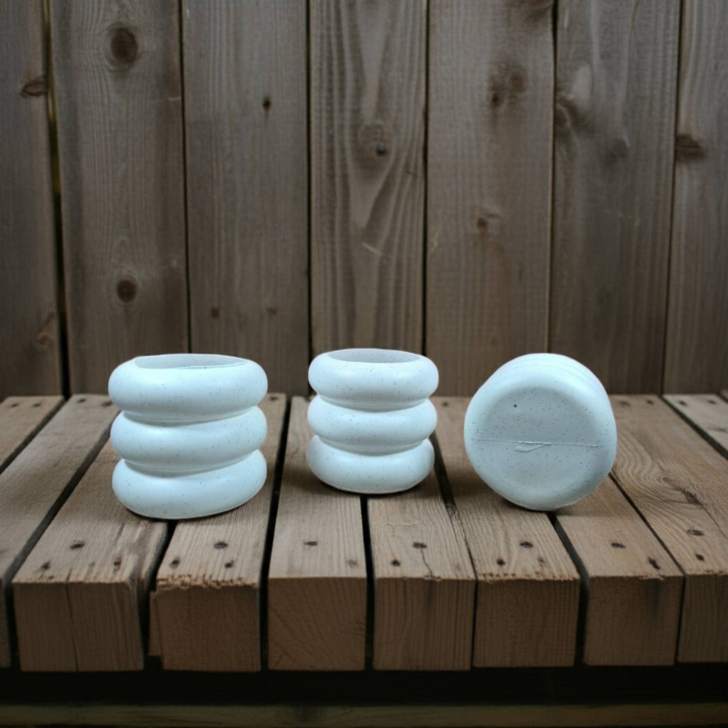 Botanico Triple Ring Speckled white Planter 4 inch | Gift Worth | Home & Office Suitable Plant Container Set