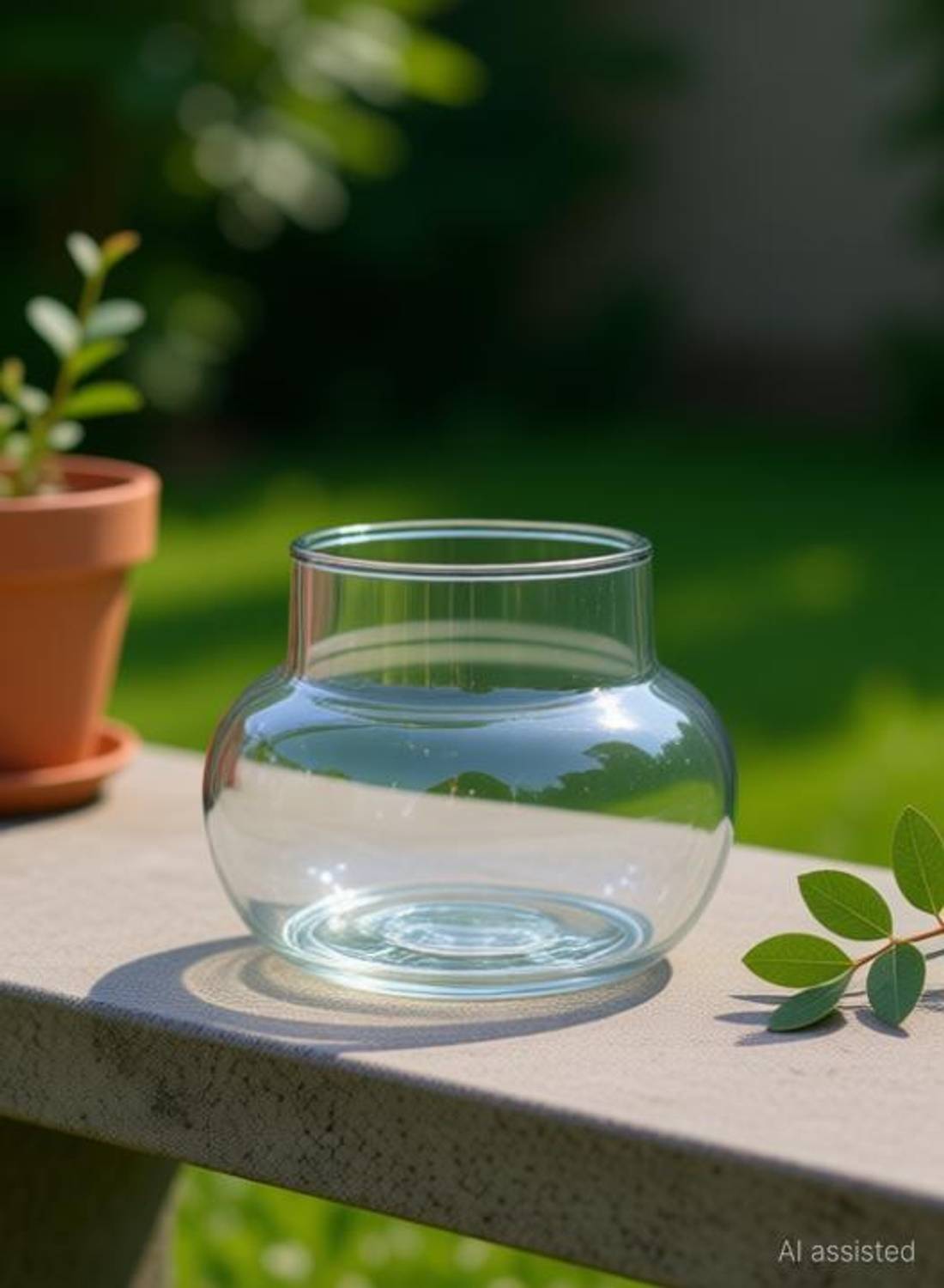 AAMU MOON 3 Layer Bamboo Plant Pot, Mini Glass Flower Vase (4" Matka Shape Pot) Home Decor Plant Container Set