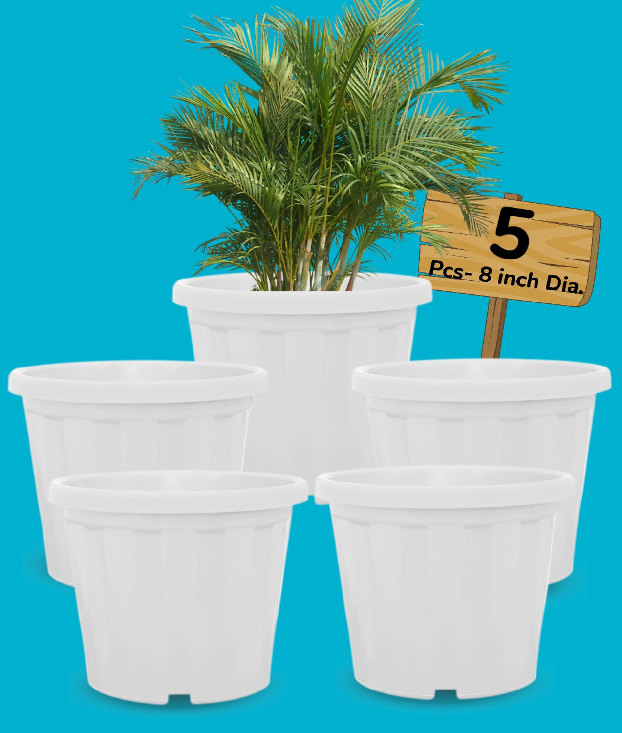 Image of SNSHOPEE 5 Pcs White 8 inch Dia. flower pots Planter for home office balcony gardening Plant Container Set