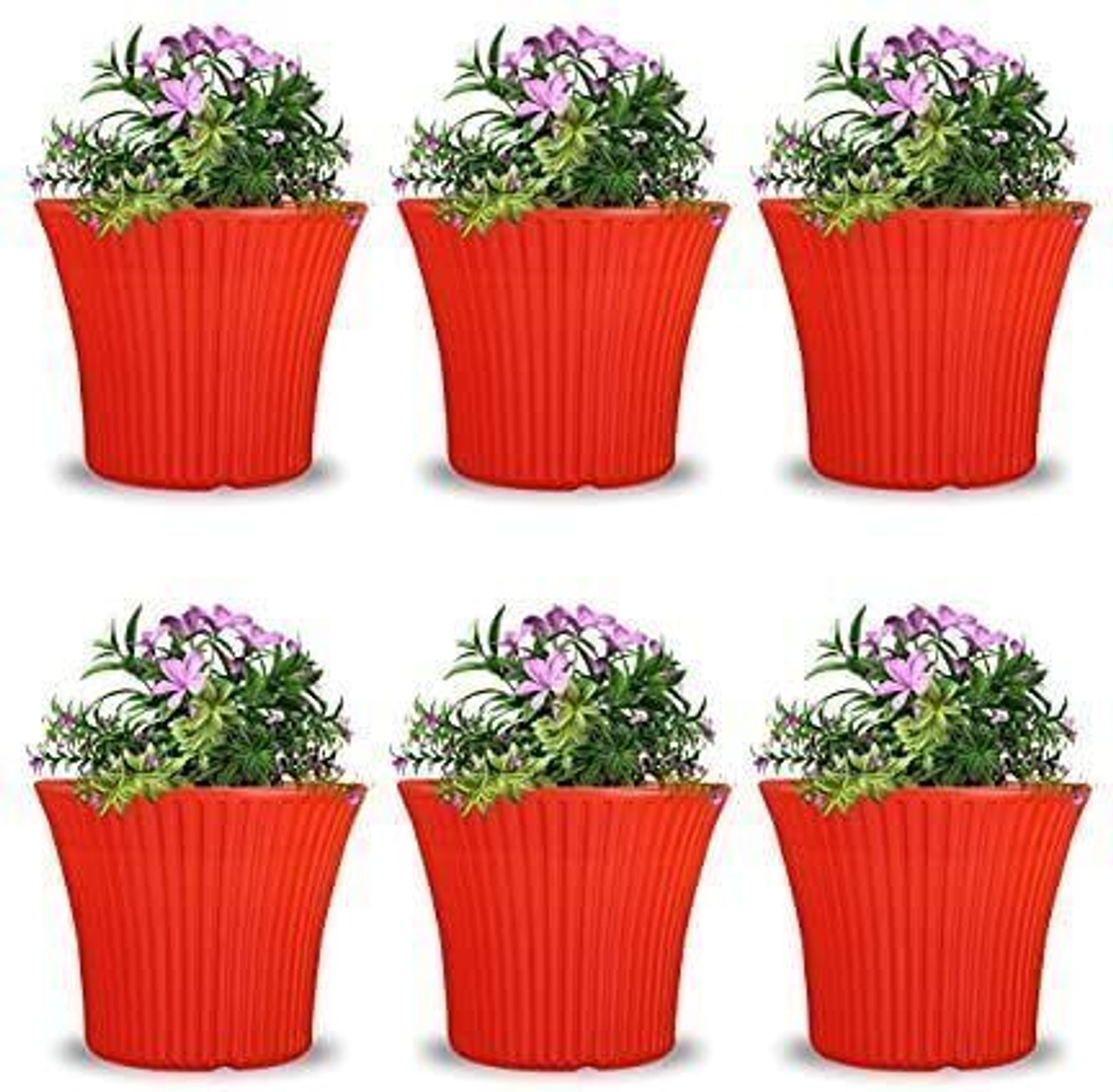 Image of blooming furnancy Sunrise 12 Inches Plastic Flower Pots Planters for Balcony Garden Plant Container Set