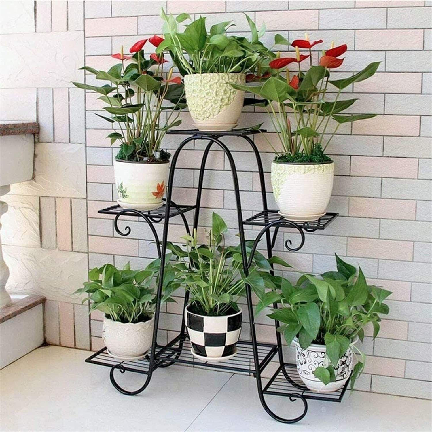 Image of Iron Lands 6 Tier Heavy with Rubberized Base Indoor Outdoor Plant Pot Gamla Stand Plant Container Set