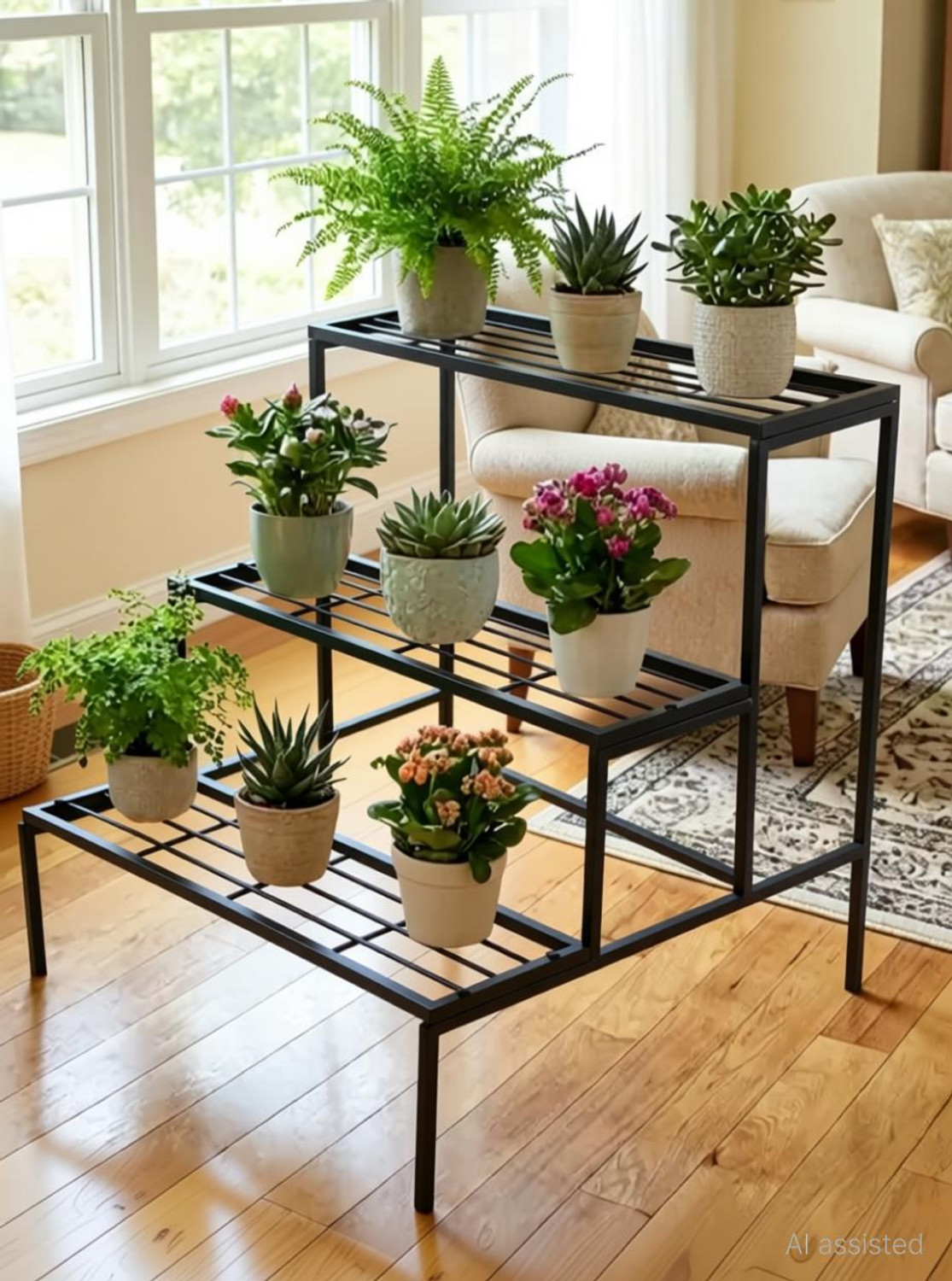 Image of ABC 3-Tier Metal Plant Stand for Indoor & Outdoor Use (Multi-Pot Flower Rack) Plant Container Set