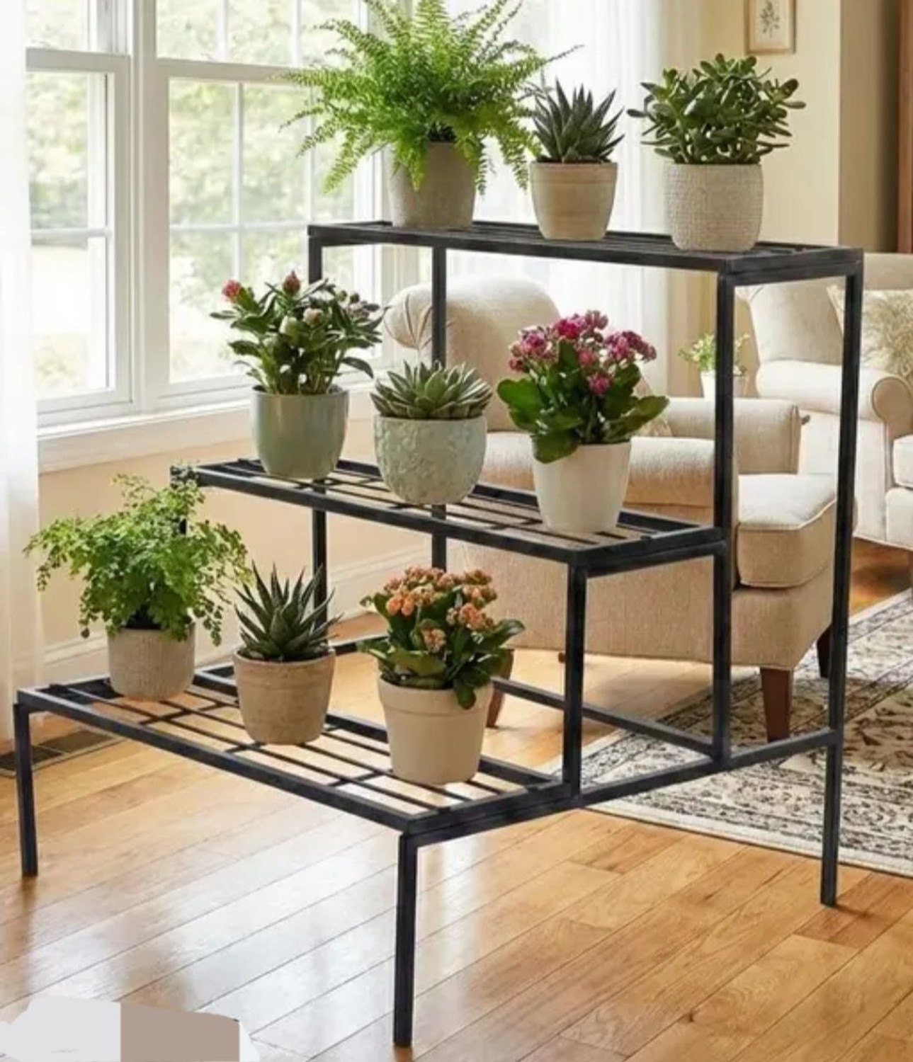 Image of ABC 3-Tier Metal Plant Stand for Indoor & Outdoor Use (Multi-Pot Flower Rack) Plant Container Set