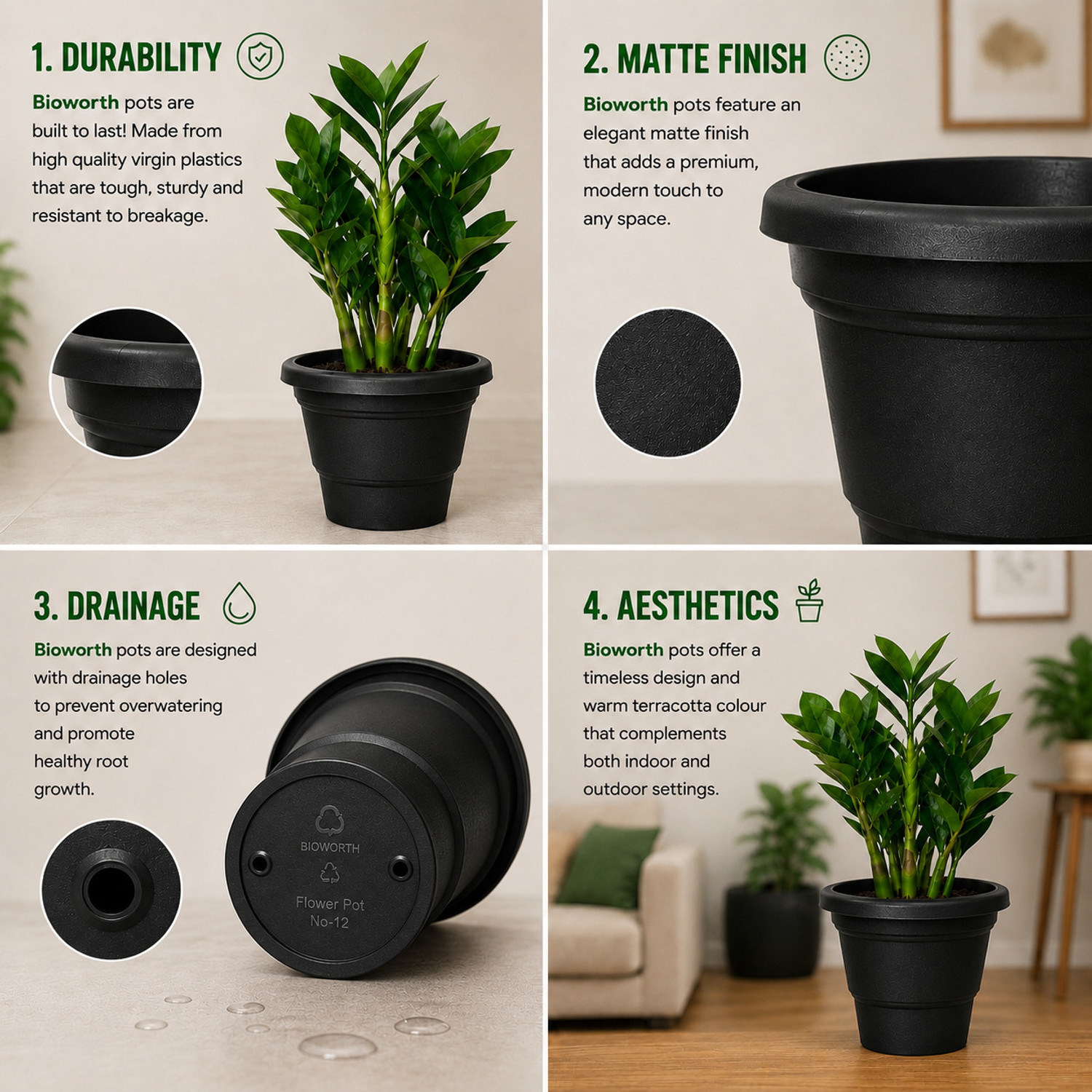 Image of Bioworth Garden pot | 12 inch | Black colour | Indoor and Outdoor use Plant Container Set