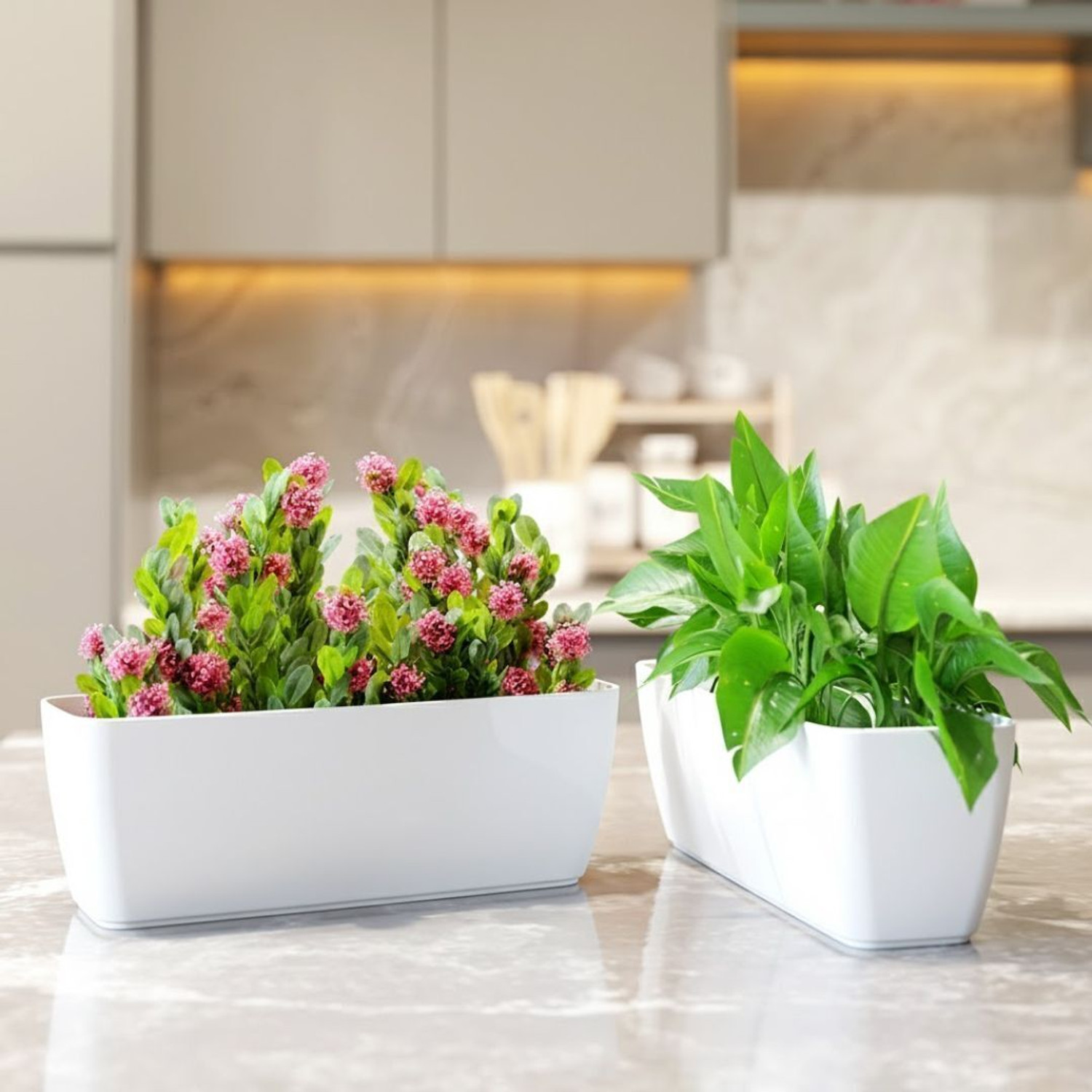 Image of Yuccabe Italia SHERA CABI 16 Inch Flower Tray Planter | Unbreakable Indoor & Outdoor Pots Plant Container Set