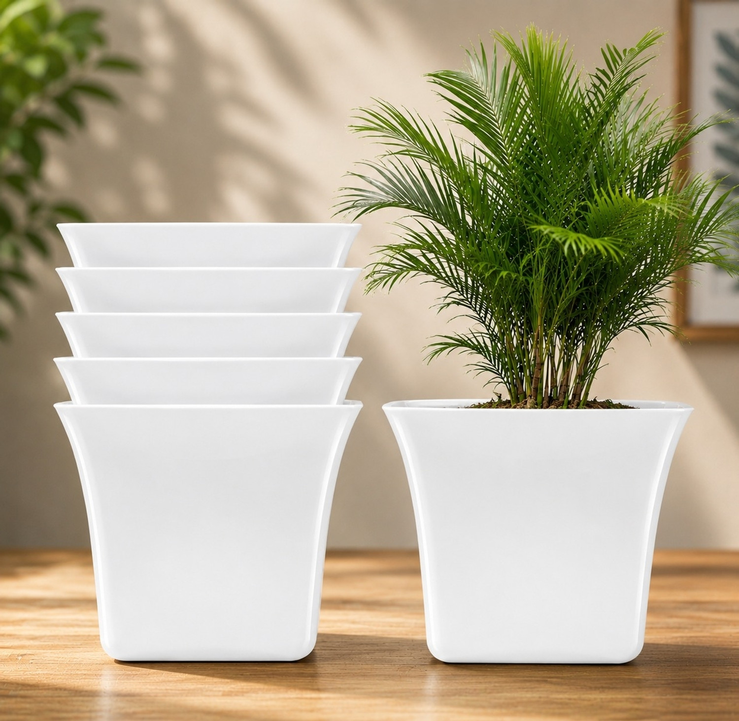 Image of Decorzone 6 Premium Square Pots flower pots plant pot gamle vase planters Plant Container Set (Pack of 6, Plastic)