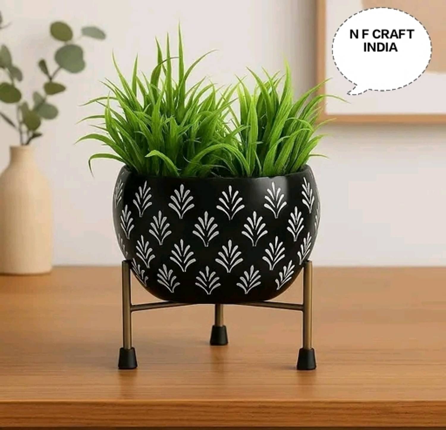 N F CRAFT 1206 pot black white patta Plant Container Set Price in