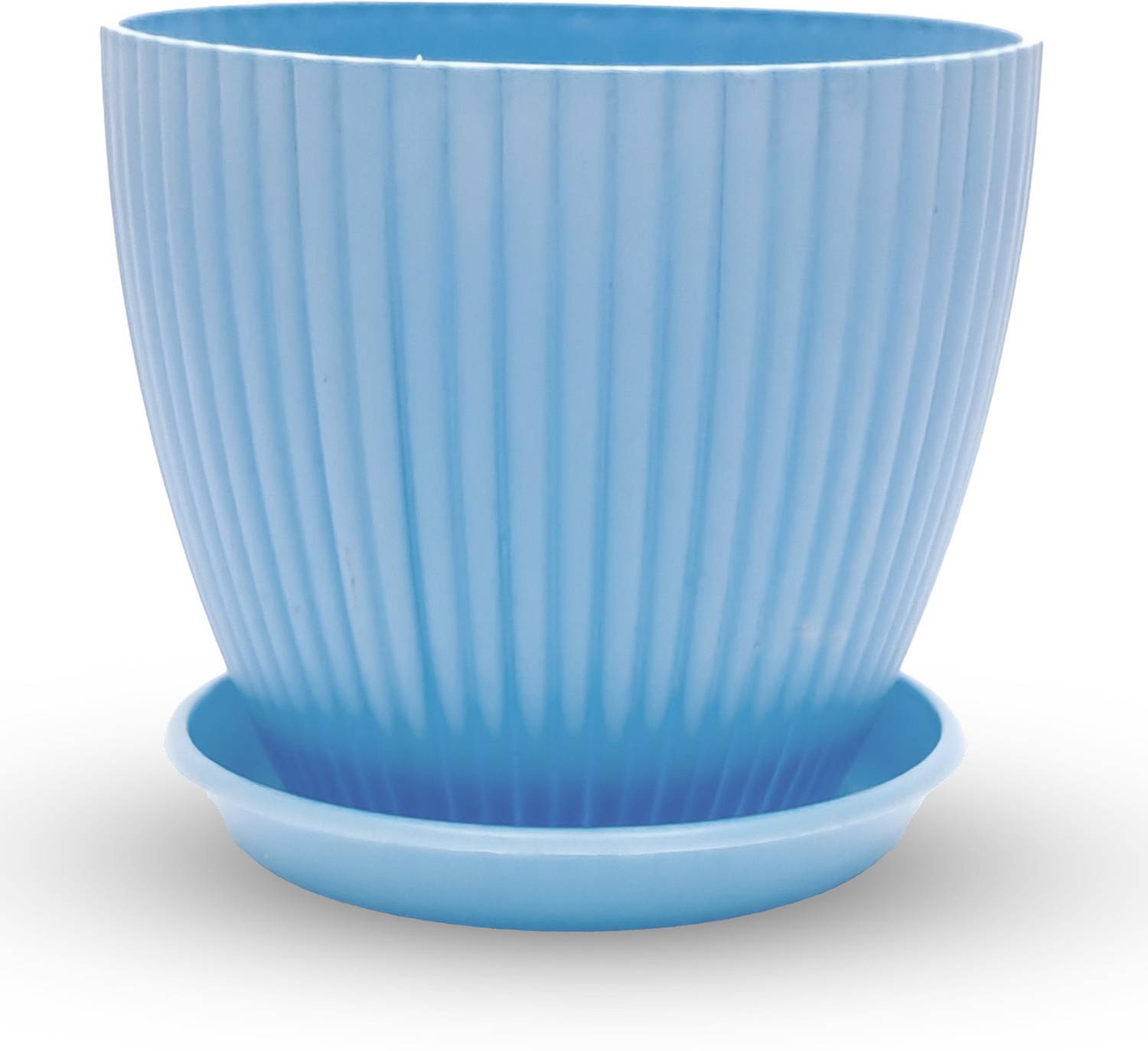 10club Fluted Dome Plastic Pot with Tray - Jodhpur Blue Plant Container Set