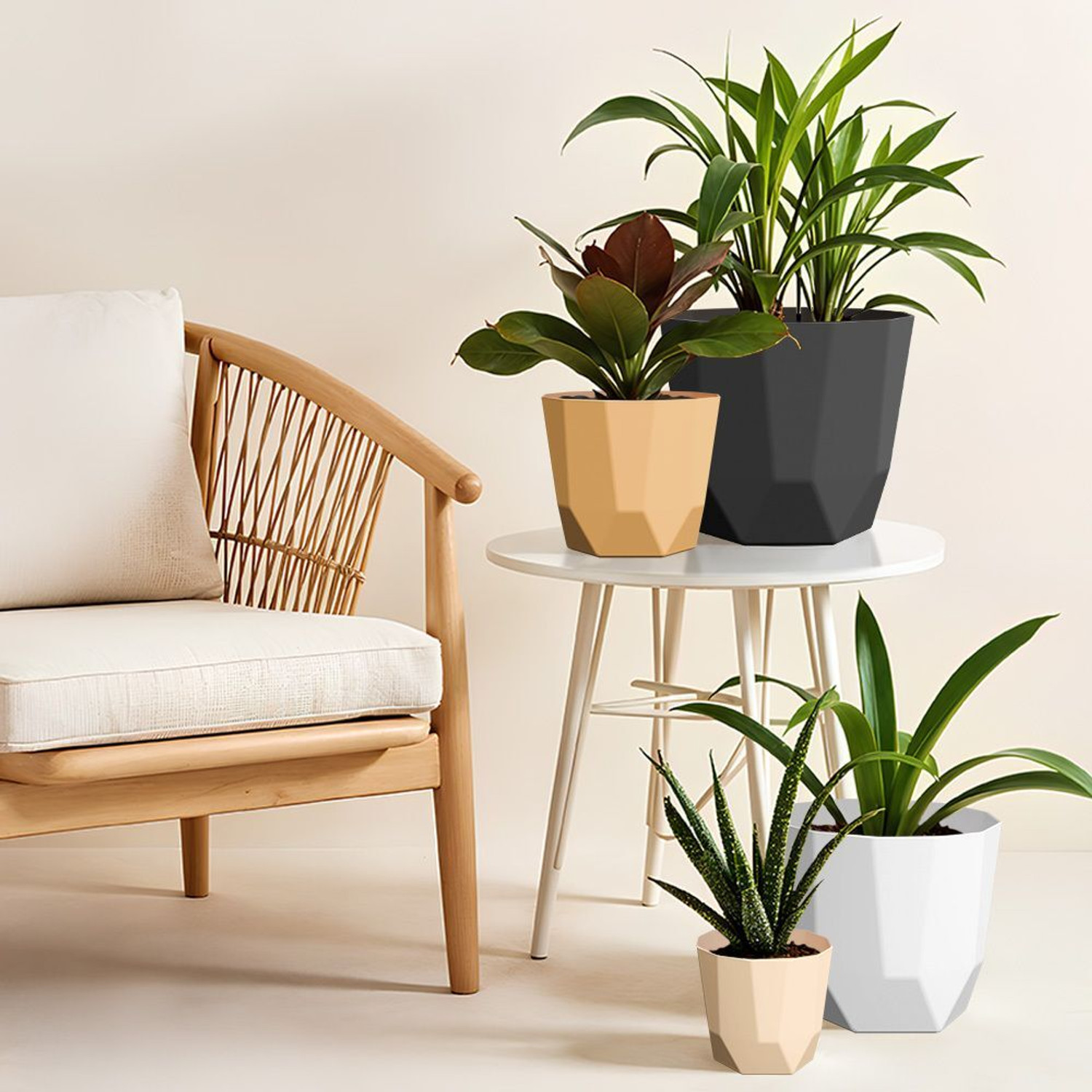 Image of Yuccabe Italia SHERA Hexa 8 Inch Flower Pot Set | Indoor & Outdoor Home Decor Plant Container Plant Container Set (Pack of 12, Plastic)