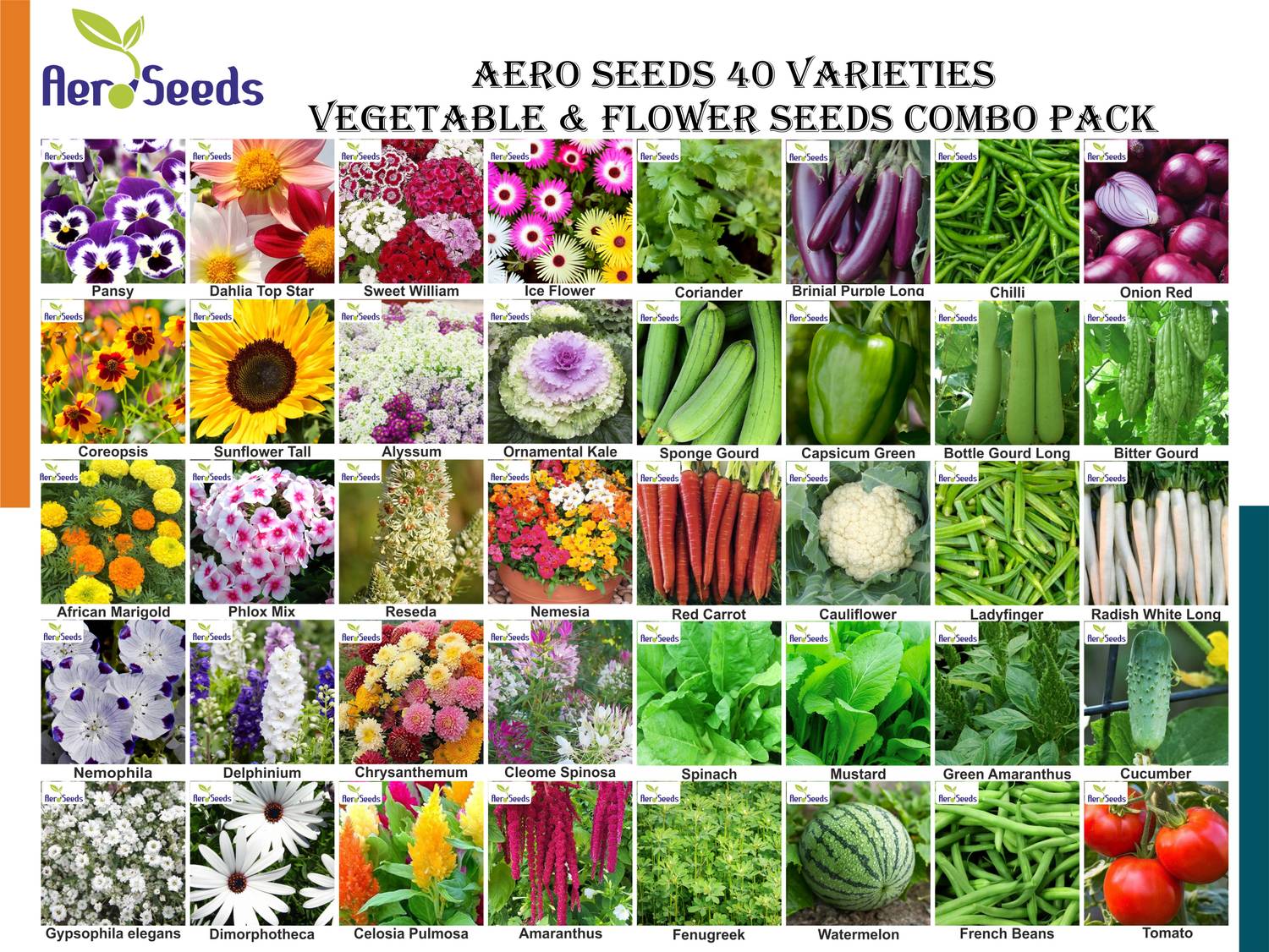 Aero Seeds 40 varieties seeds combo pack with instruction manual. Seed