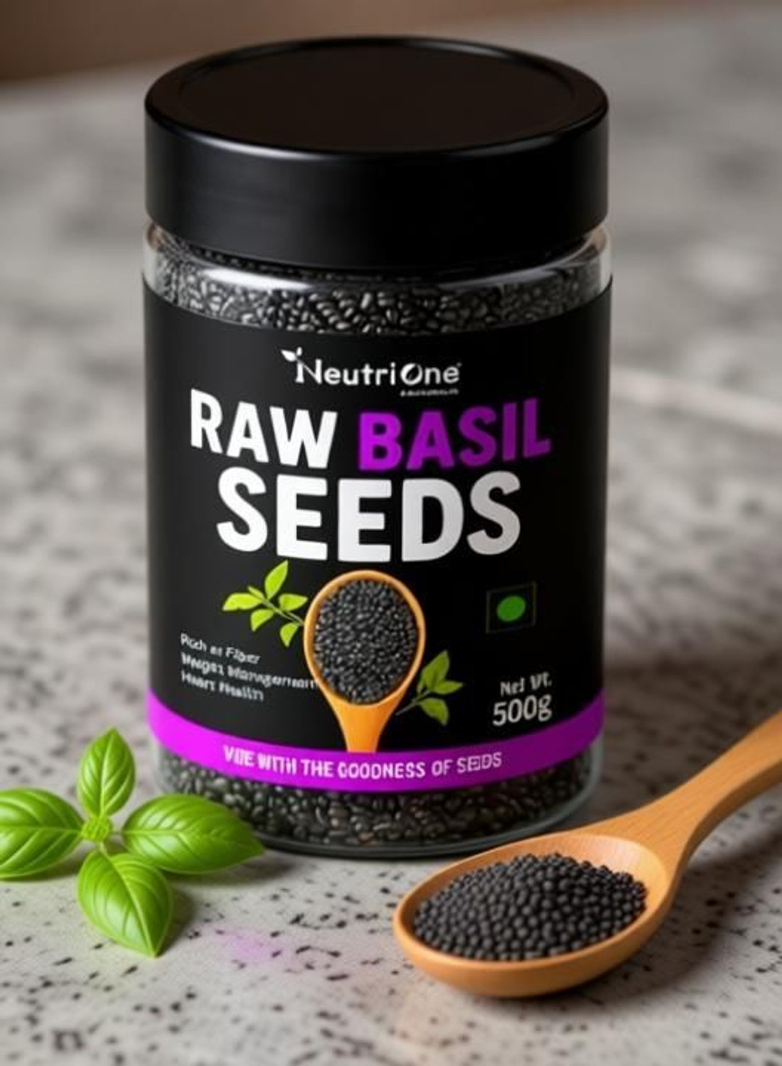 Image of NeutriOne Raw Basil Seeds, Sabja Seeds, Tukmariya Seeds Seed