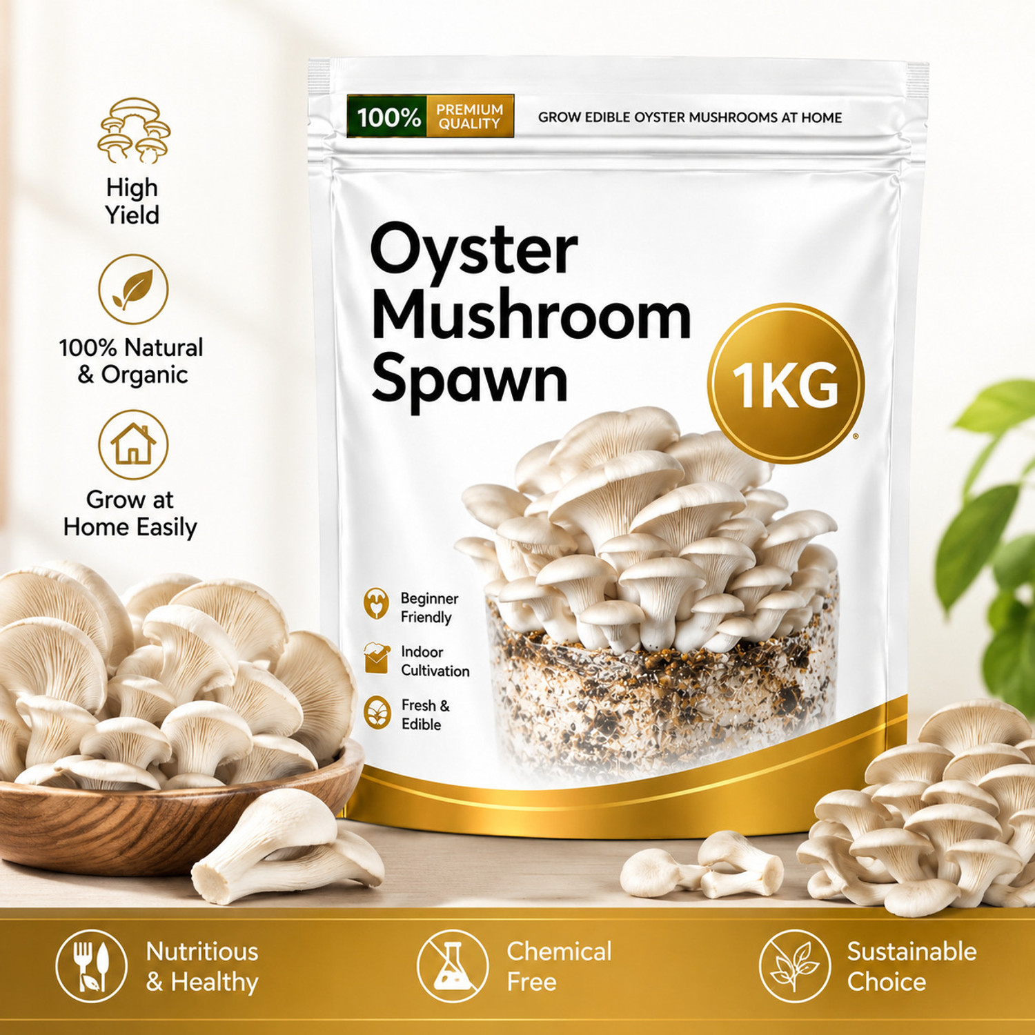 Image of ITU Oyster Mushroom Spawn |, Easy Grow |, Fresh & Edible |, Grow Spawn Pack Seed