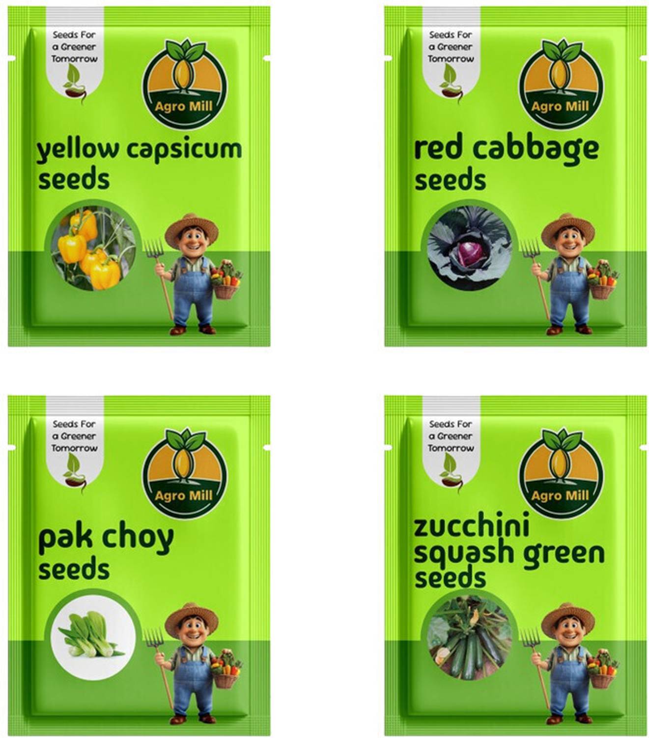 AGRO MILL COMBO OF YELLOW CAPSICUM, GREEN ZUCCHINI, PAKCHOI, RED CABBAGE/ EXOTIC VEGETABLE Seed