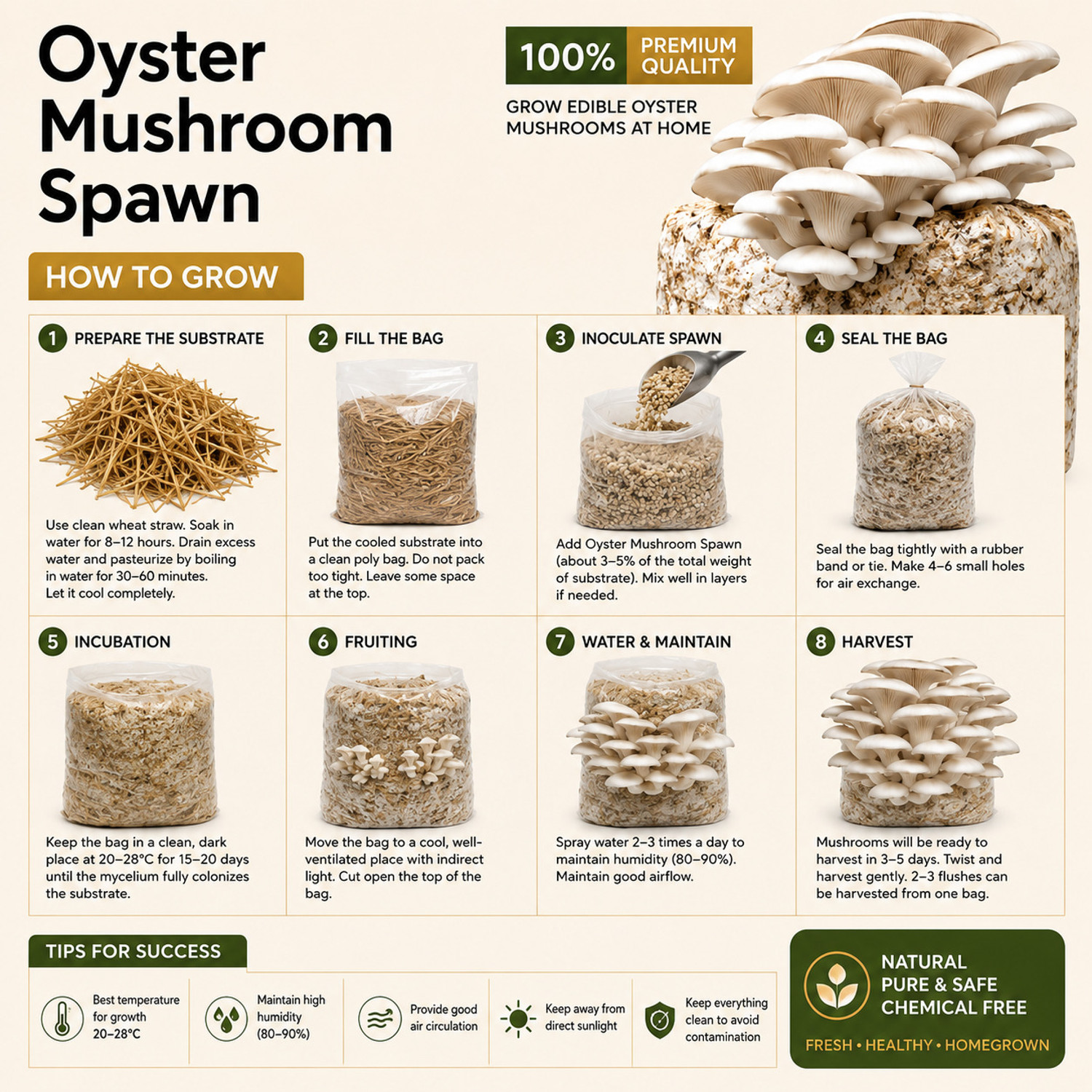 Image of ITU Oyster Mushroom Spawn |, Easy Grow |, Fresh & Edible |, Grow Spawn Pack Seed