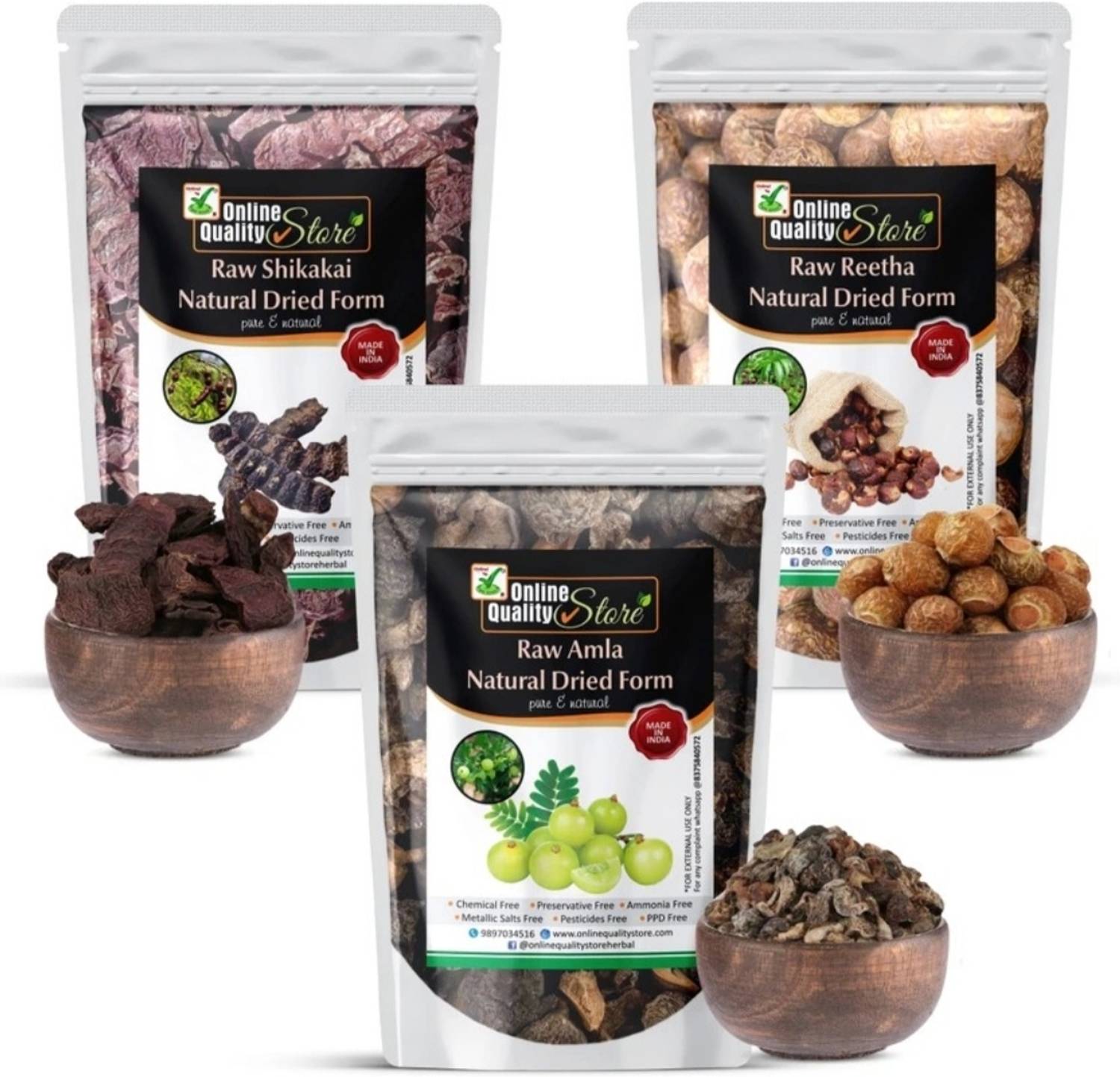 AnnieHerbs Reetha Amla Shikakai (RAW Form) Combo Pack_150g Seed