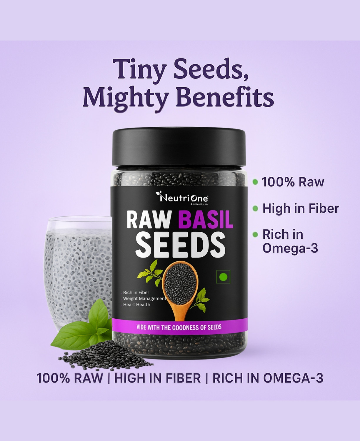 Image of NeutriOne Raw Basil Seeds, Sabja Seeds, Tukmariya Seeds Seed