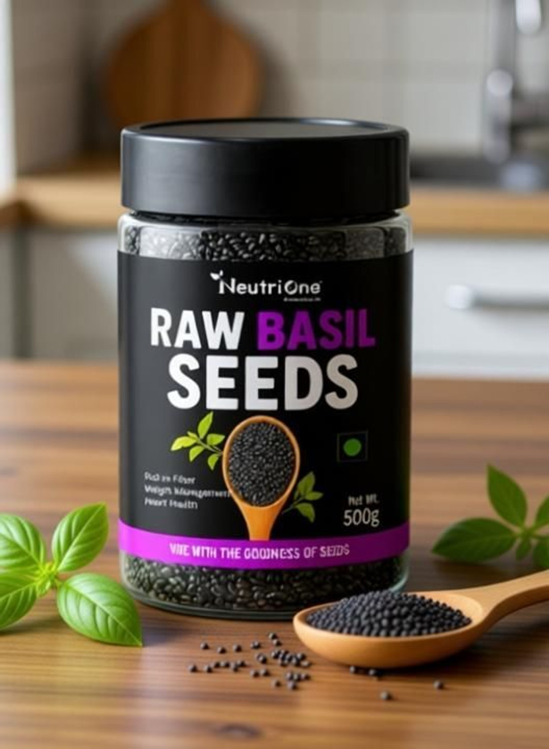 Image of NeutriOne Raw Basil Seeds, Sabja Seeds, Tukmariya Seeds Seed