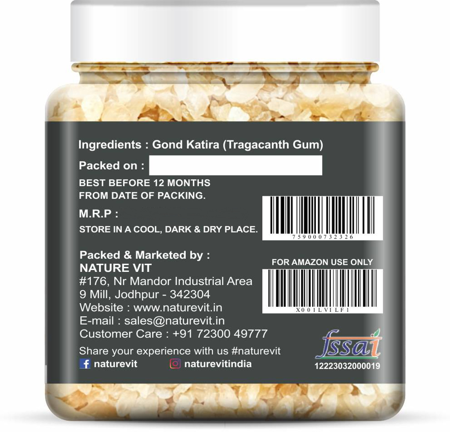 Image of Nature Vit Pure Natural Gond Katira, 250g (Jar Pack) (Edible Gum) - Tragacanth Gum Seed