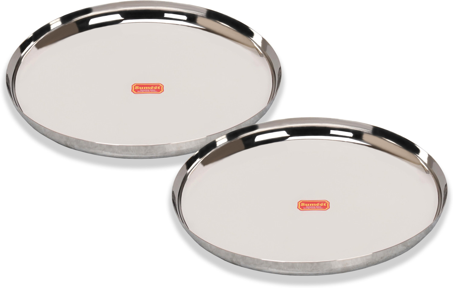 Image of Sumeet Stainless-Steel Apple Shape Heavy Gauge Dinner Plates with Mirror Finish-34.6cm Dinner Plate