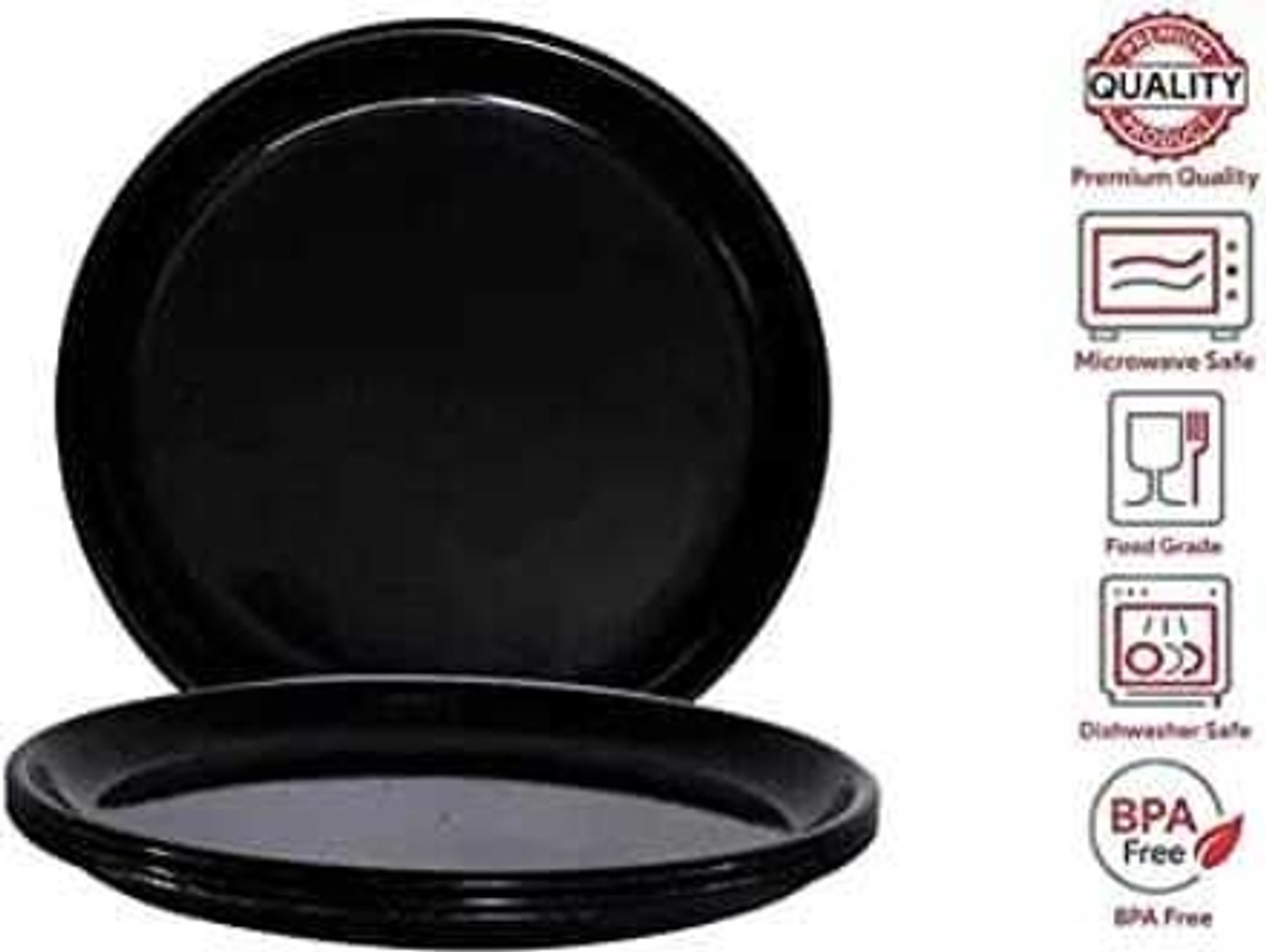Image of WAVECRAFT DESIGNS Plastic Microwave safe Round Black Glossy Plain Designed (27'cm) Dinner plate Pack of '1 Dinner Set