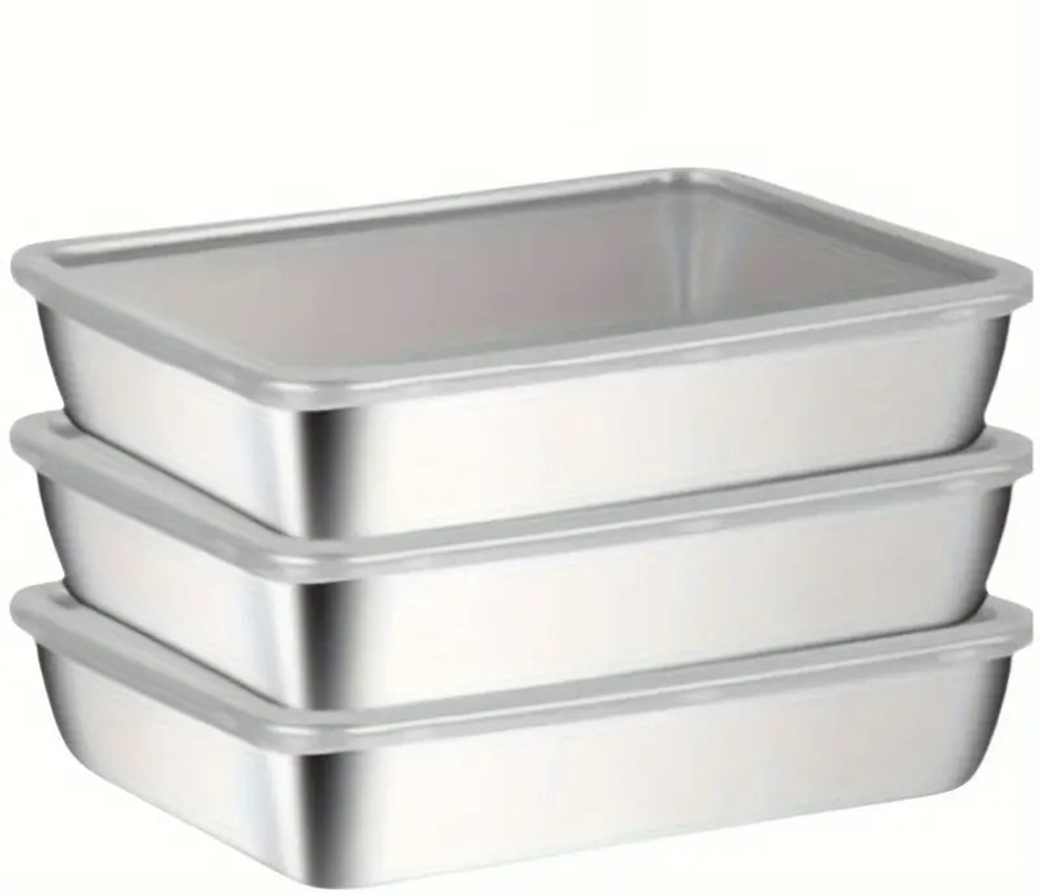 Image of FLIPXEN Stainless Steel Square Plate with Lid, Thickened Metal Dish Plate Baking Dish