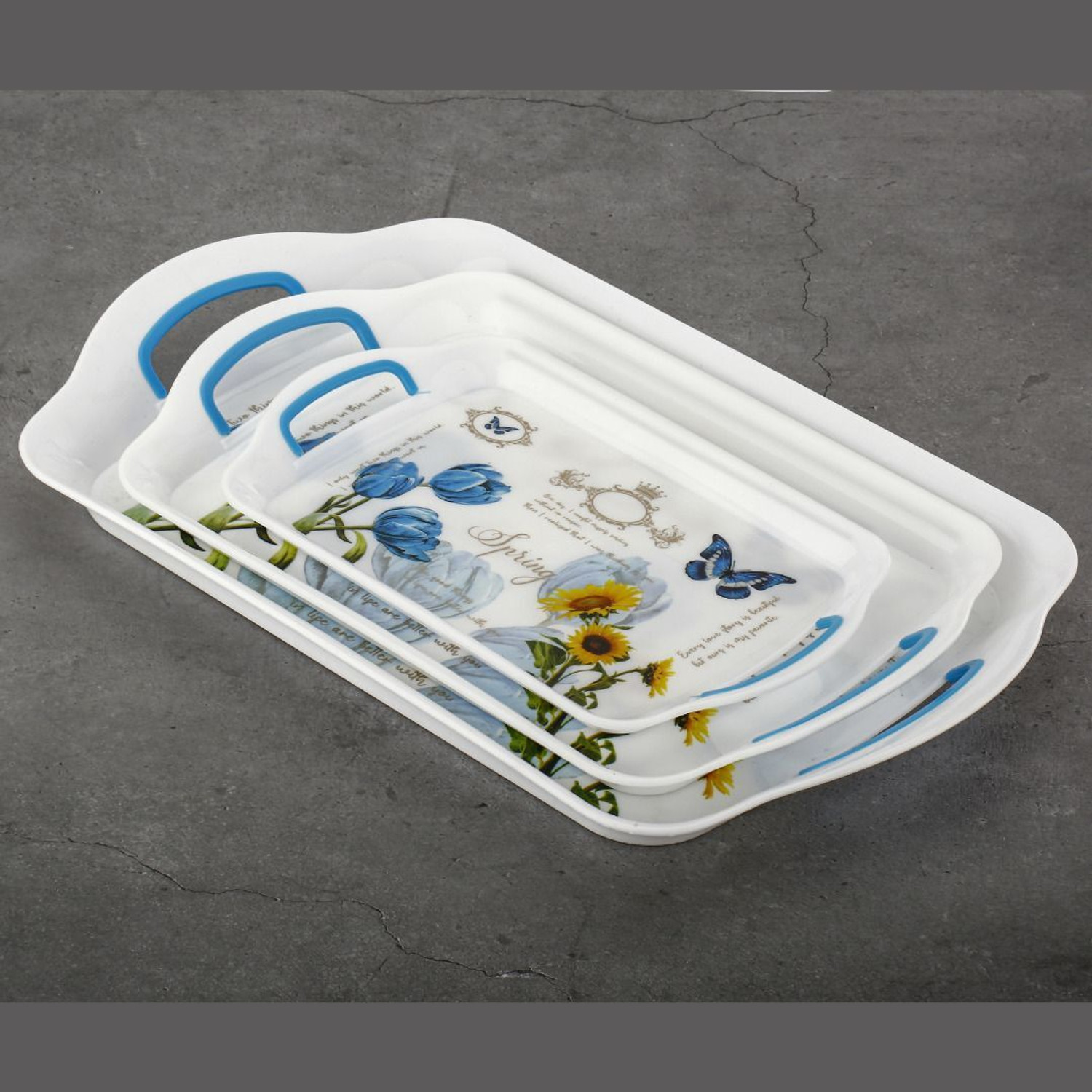 Image of RG GROUP Plastic Printed Rectangular Serving Tray with Handle for Serving Tea & etc. Tray