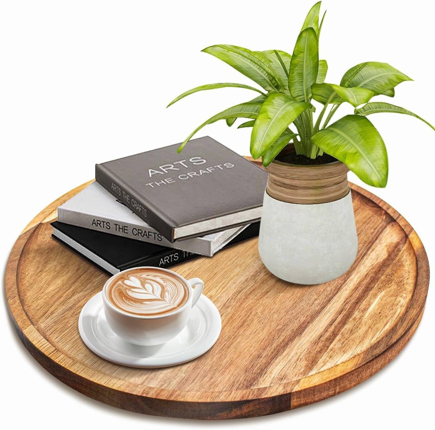 LUNATIC CRAFTWORK 11 inches Wooden Tray Round Wood Tray Solid Wooden Round Tray. Tray