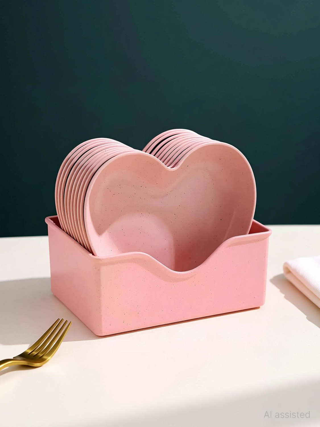 Image of THEODORE Heart Shape Dessert|Appetizer|Salad|Snack Plastic Plates - Party, Serving,Dinner Quarter Plate