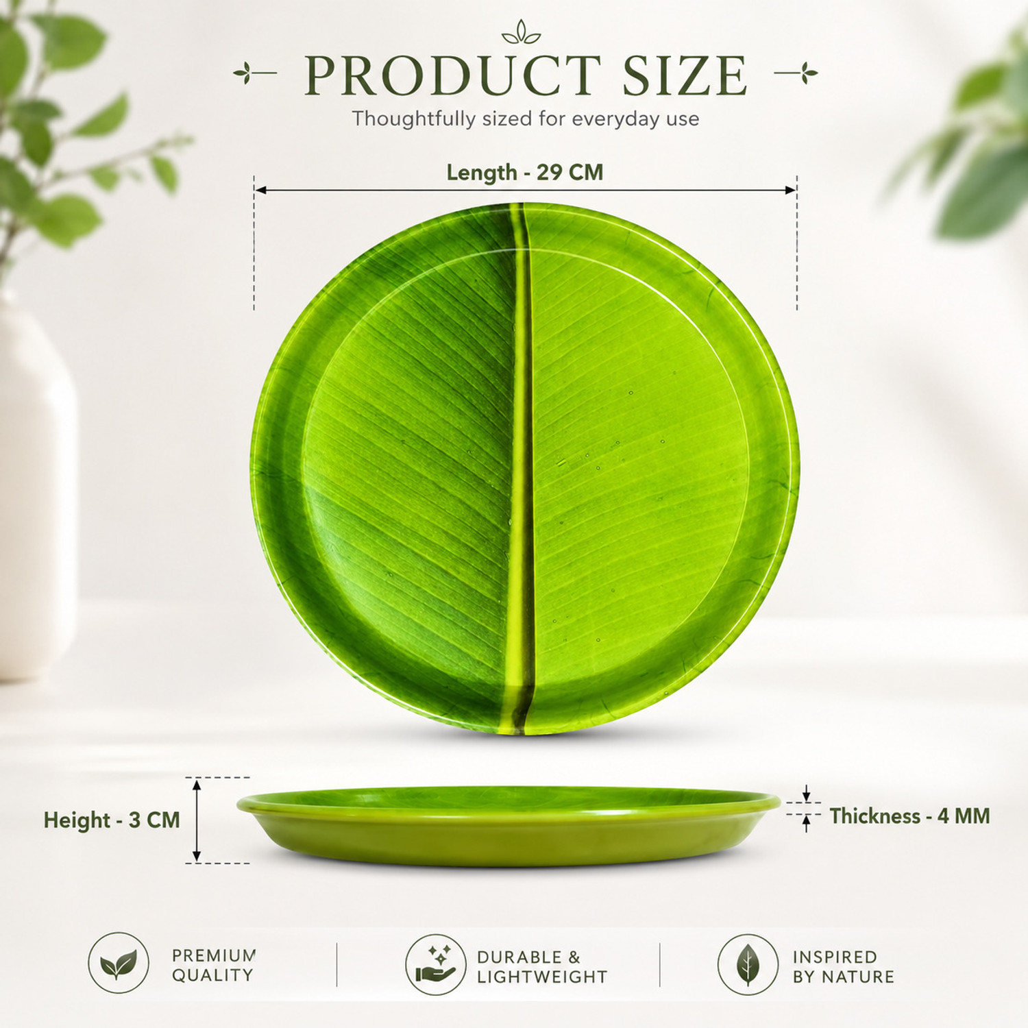 Image of Noman Melamine Banana Leaf Design Dinner Plate 11 Inch, Green Dinner Plate