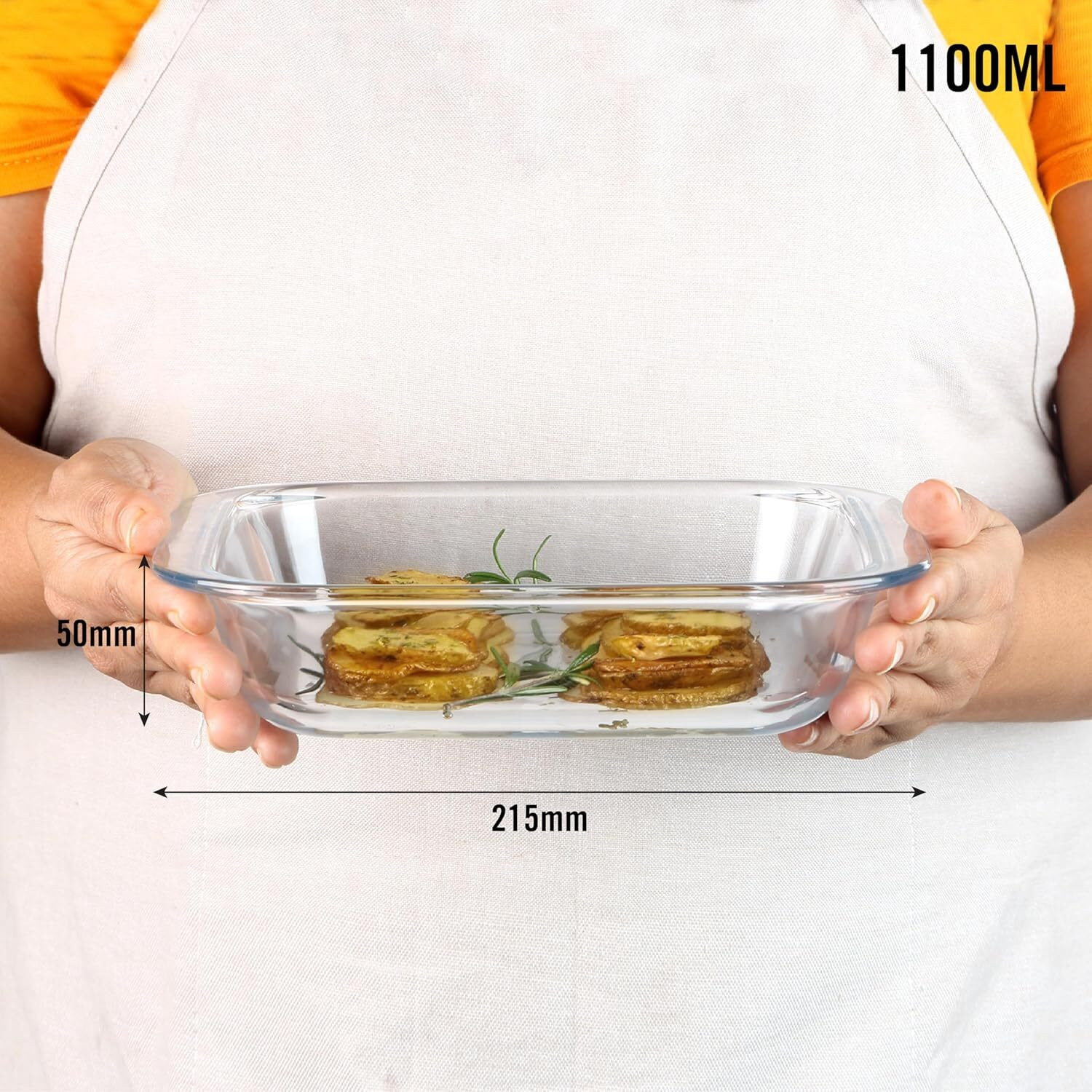 Image of TDMM Glass Serving Bowl Borosilicate Glass Square Baking Dish 1100 ML Microwave Oven Safe (Pack of 1, Clear)