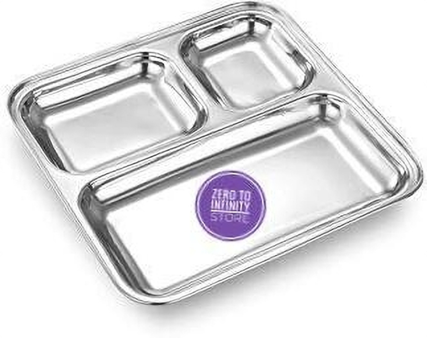 Image of zero to infinity Heavy Duty Stainless Steel Square Dinner Plate with 3 Sections Dinner Plate